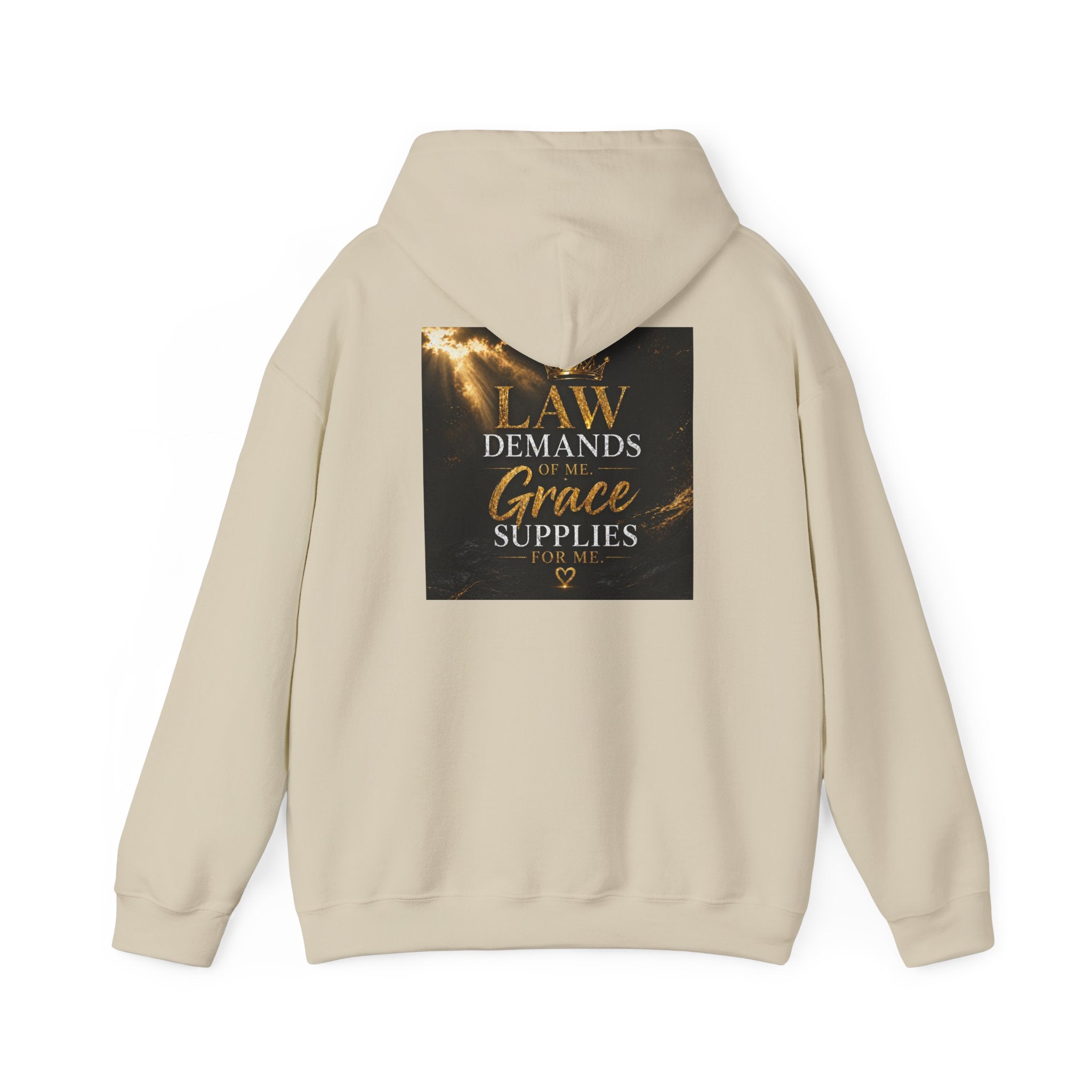 Hoodie — "Law Demands, Grace Supplies" Inspirational Christian Pullover