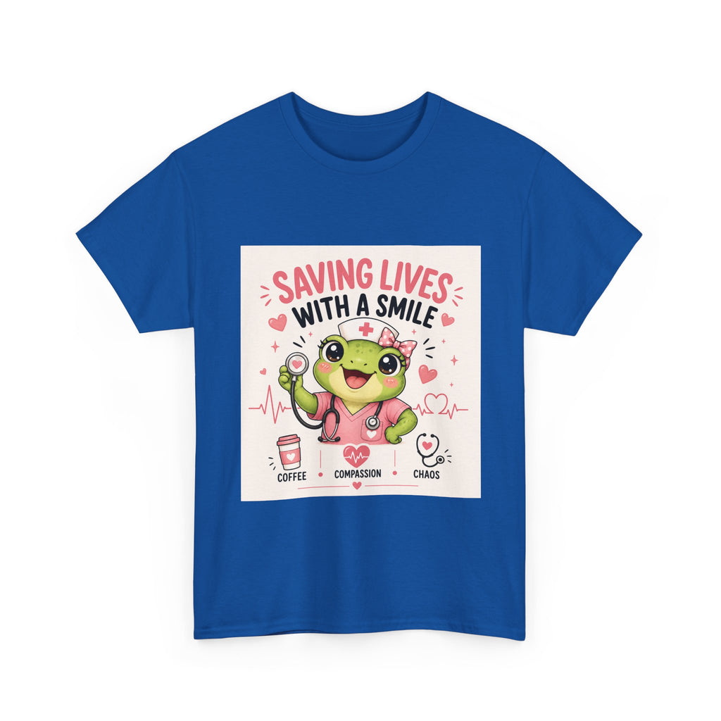 Saving Lives With a Smile Nurse T-Shirt — Cute Frog EMT Medical Tee