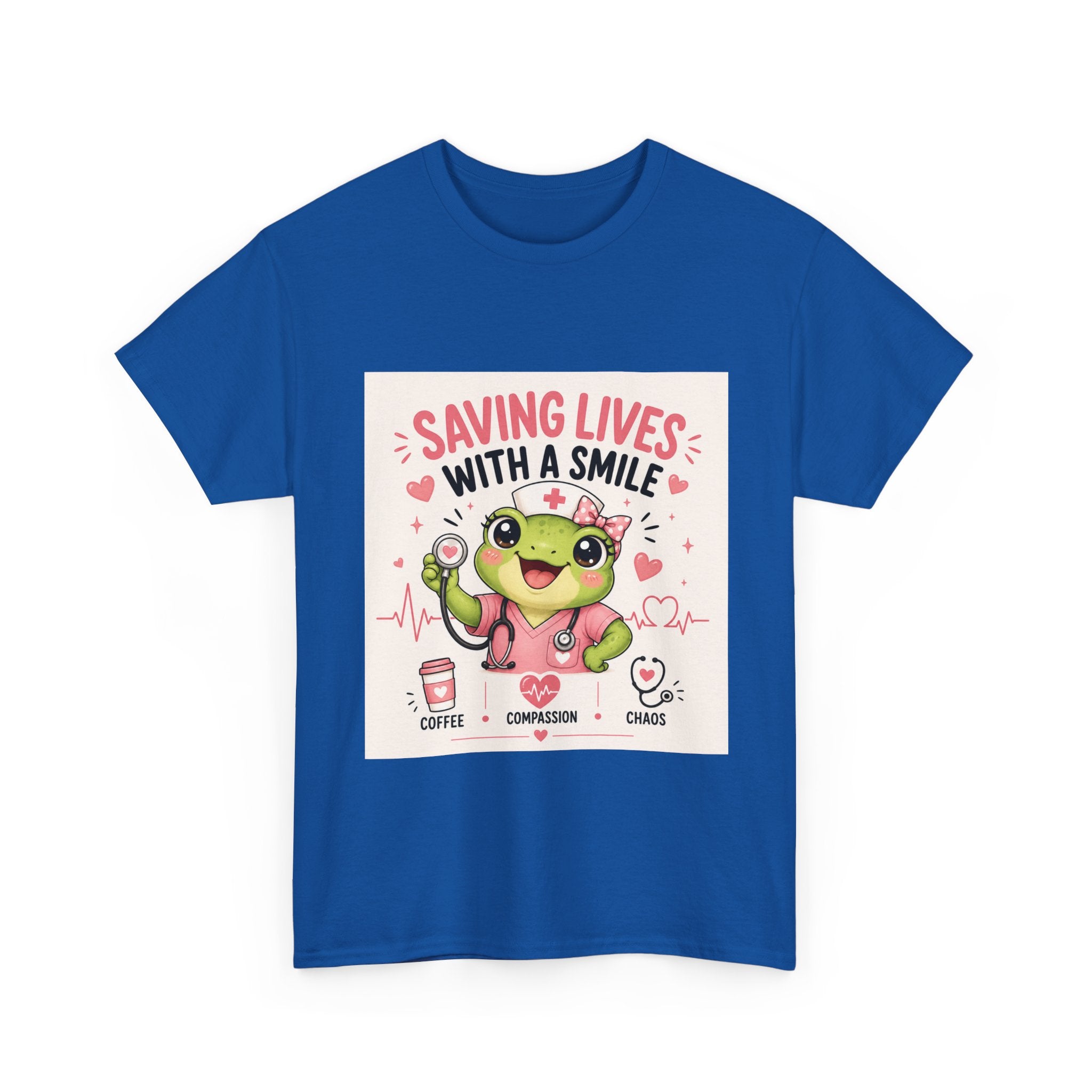 Saving Lives With a Smile Nurse T-Shirt — Cute Frog EMT Medical Tee