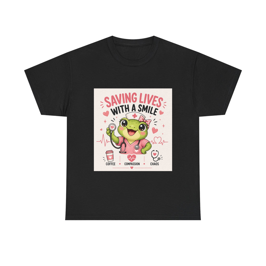 Saving Lives With a Smile Nurse T-Shirt — Cute Frog EMT Medical Tee