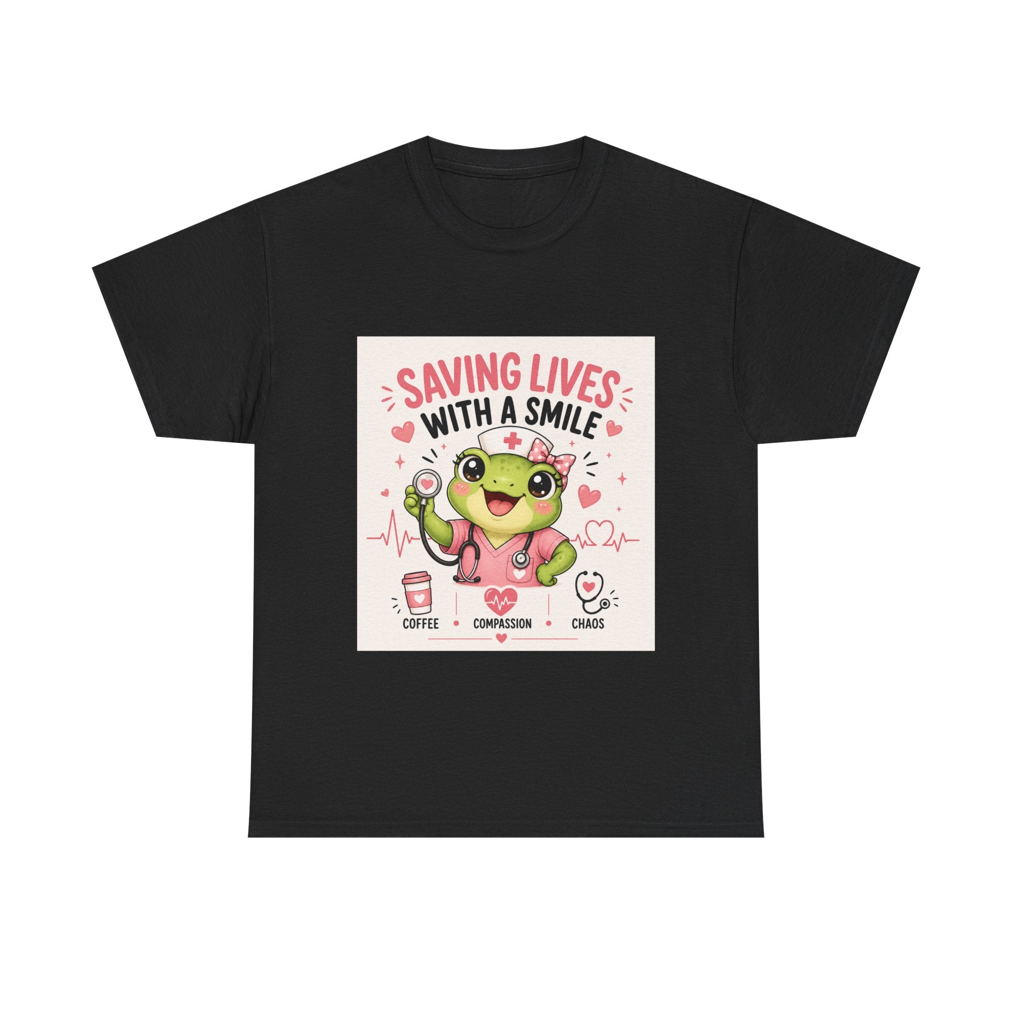 Saving Lives With a Smile Nurse T-Shirt — Cute Frog EMT Medical Tee