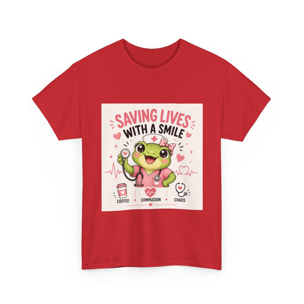 Saving Lives With a Smile Nurse T-Shirt — Cute Frog EMT Medical Tee