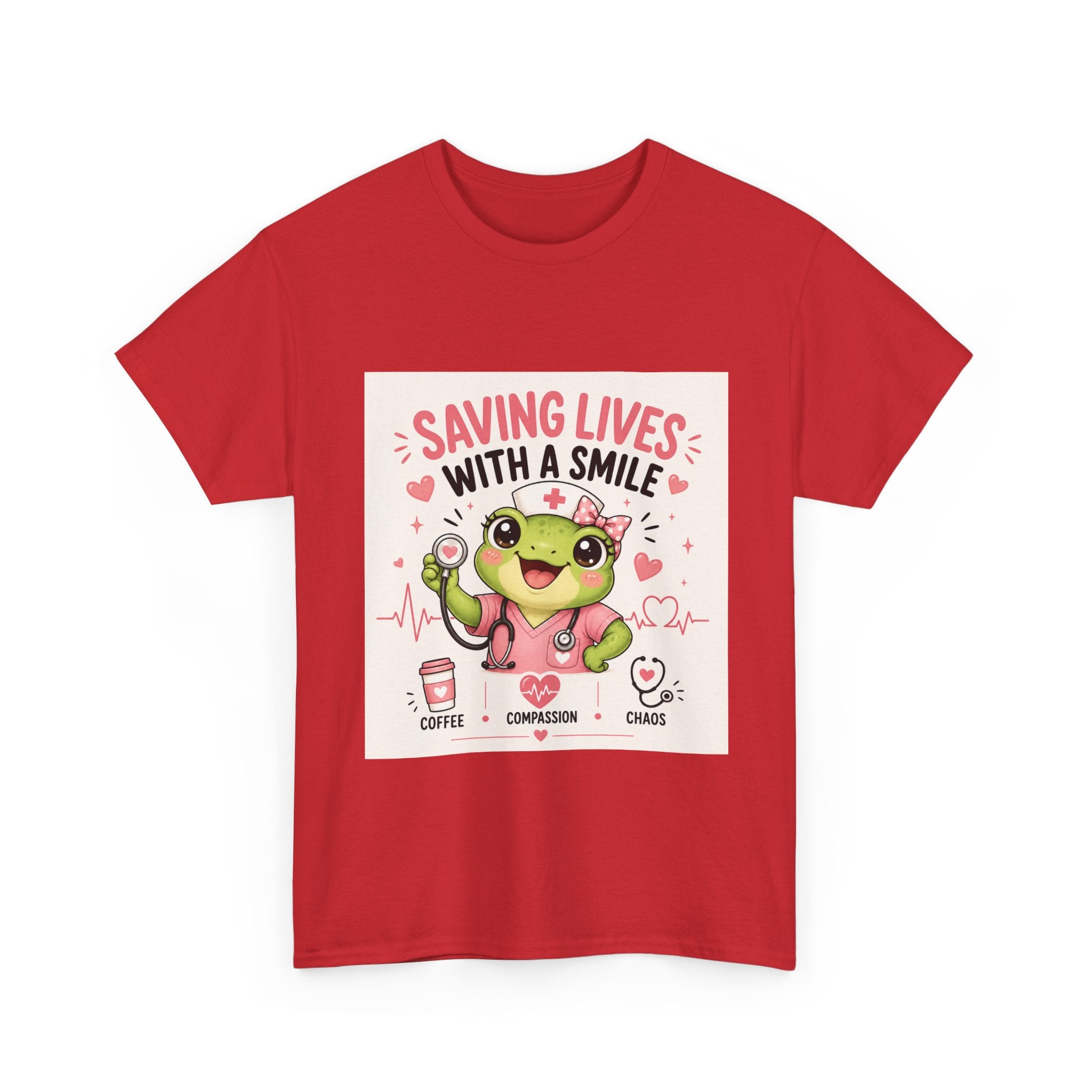 Saving Lives With a Smile Nurse T-Shirt — Cute Frog EMT Medical Tee
