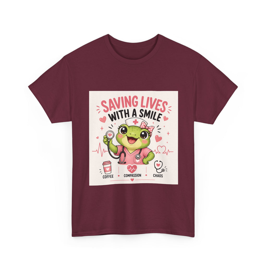 Saving Lives With a Smile Nurse T-Shirt — Cute Frog EMT Medical Tee