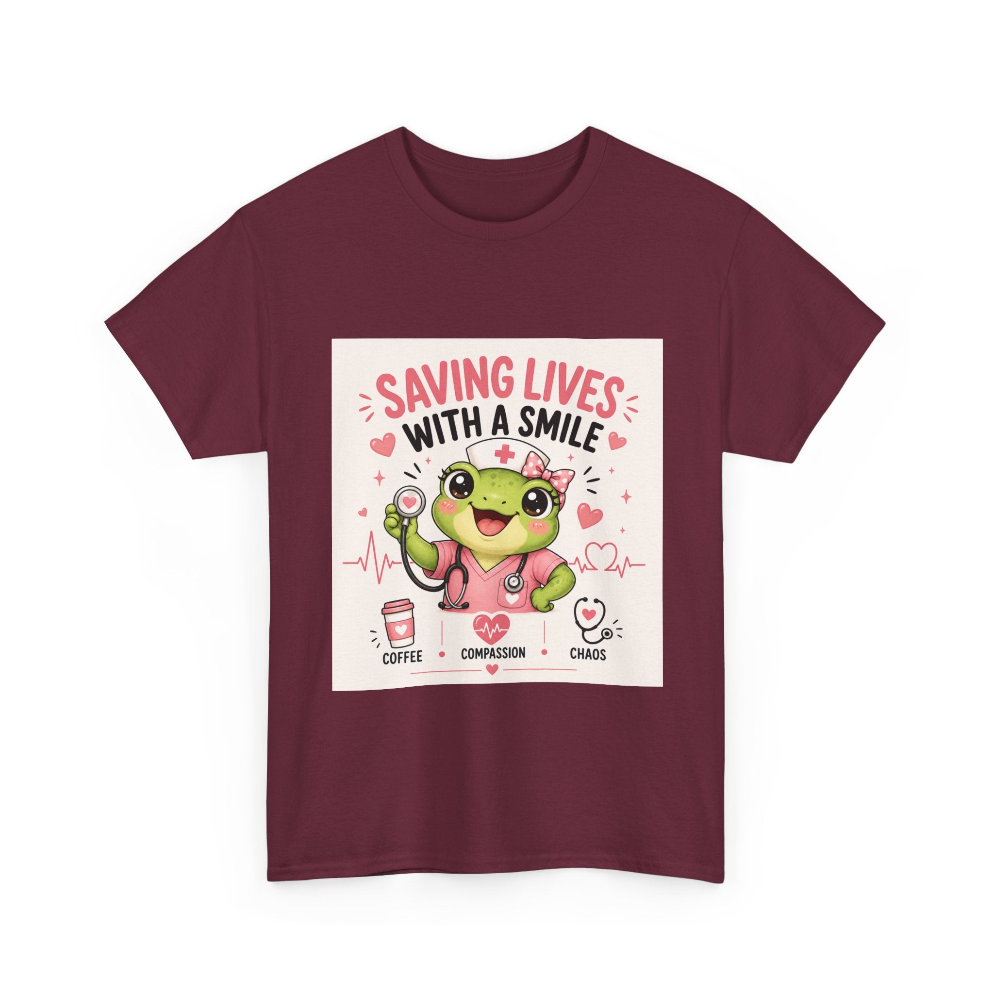 Saving Lives With a Smile Nurse T-Shirt — Cute Frog EMT Medical Tee