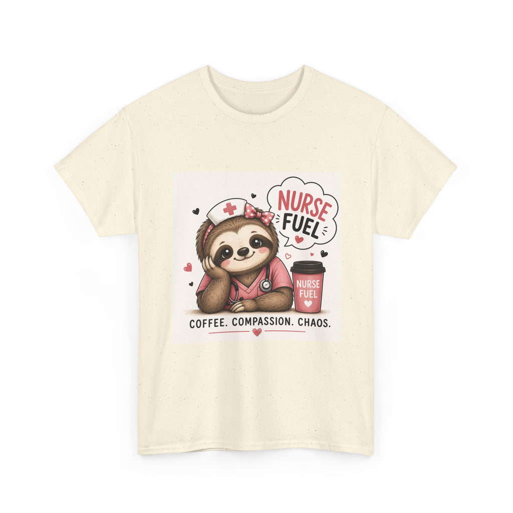 Nurse Fuel Sloth T‑Shirt — Coffee, Compassion, Chaos Cute Nursing Tee