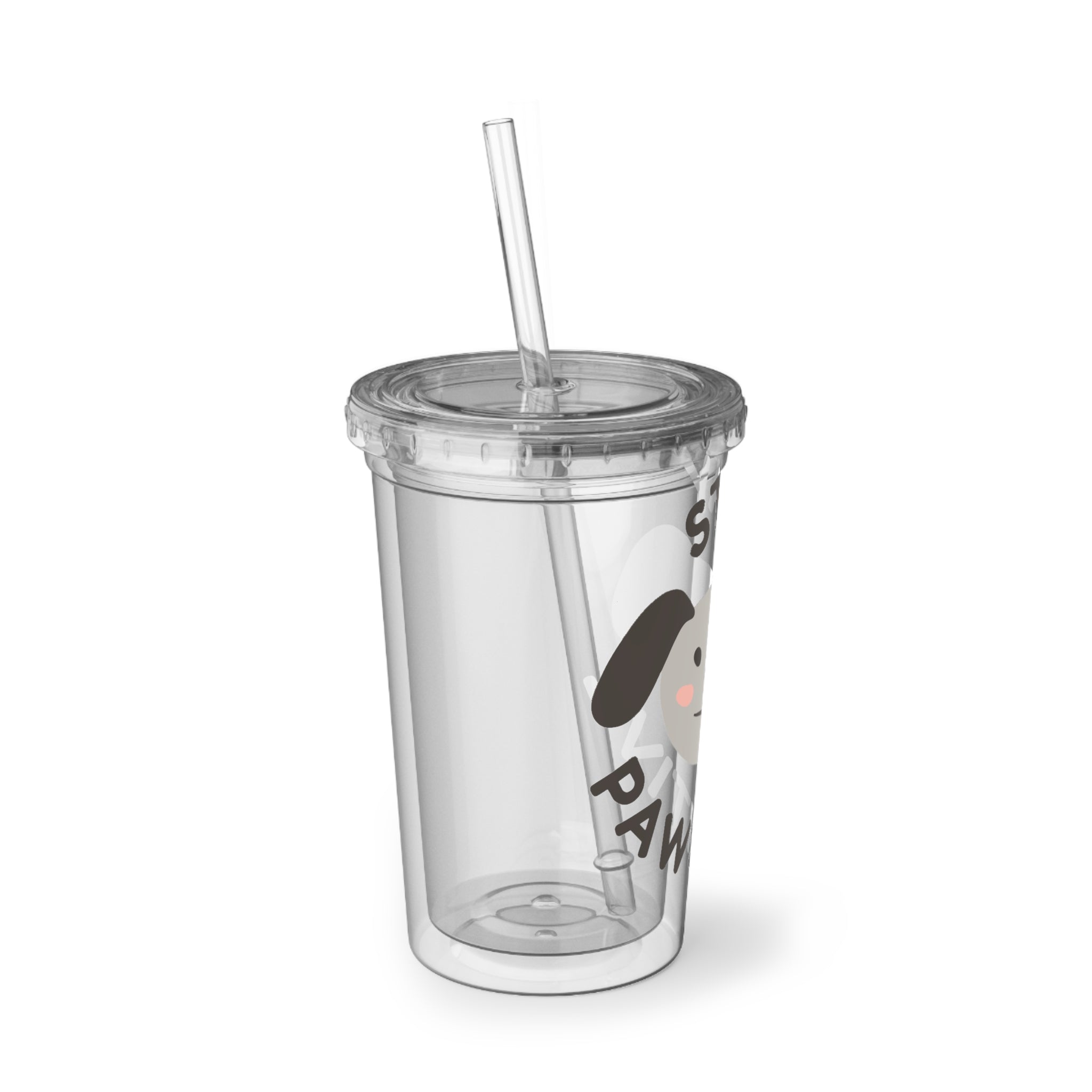 Stay Pawsitive Acrylic Tumbler – Cute Dog Reusable Cup with Straw