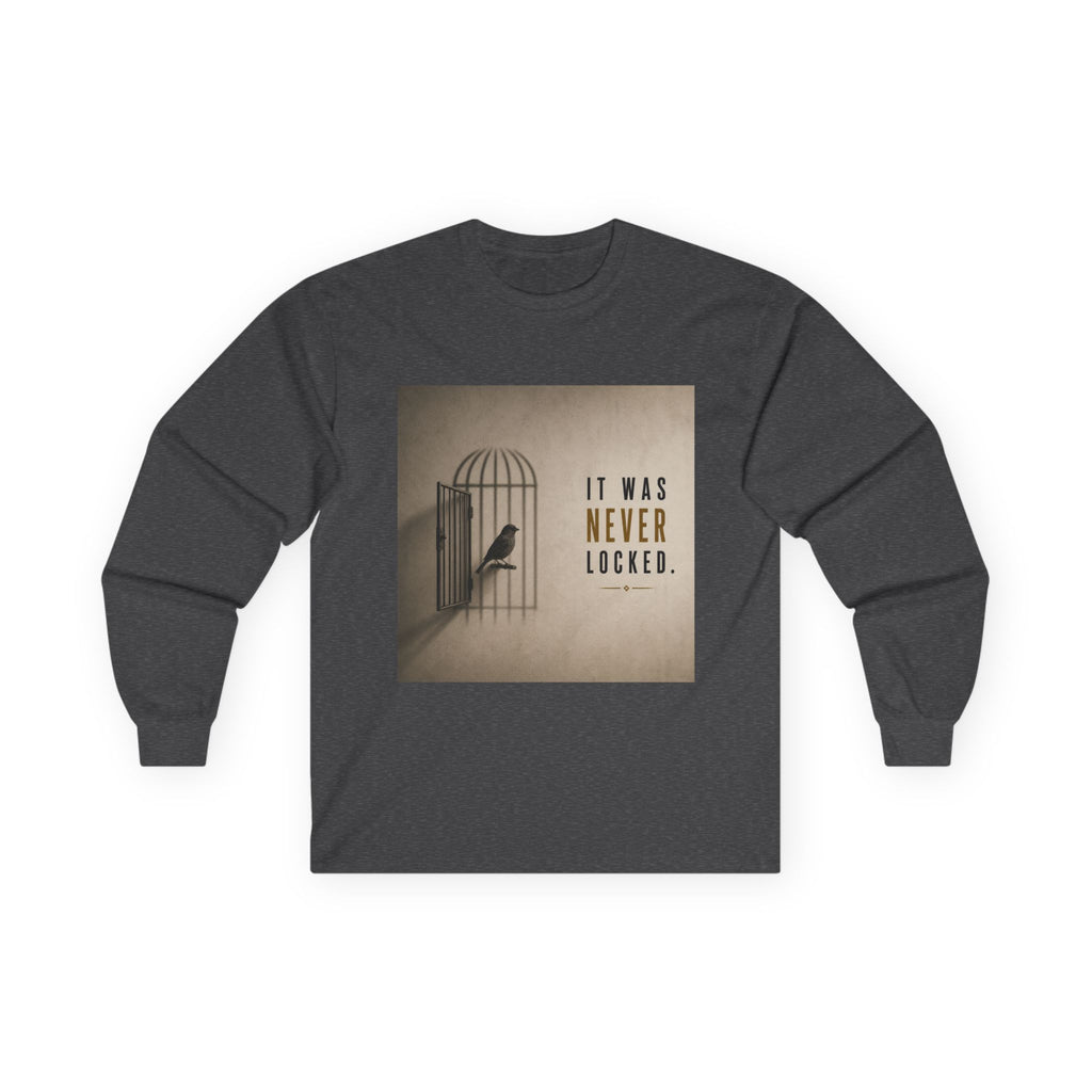 Long Sleeve Tee — "It Was Never Locked" Bird Cage Freedom Graphic