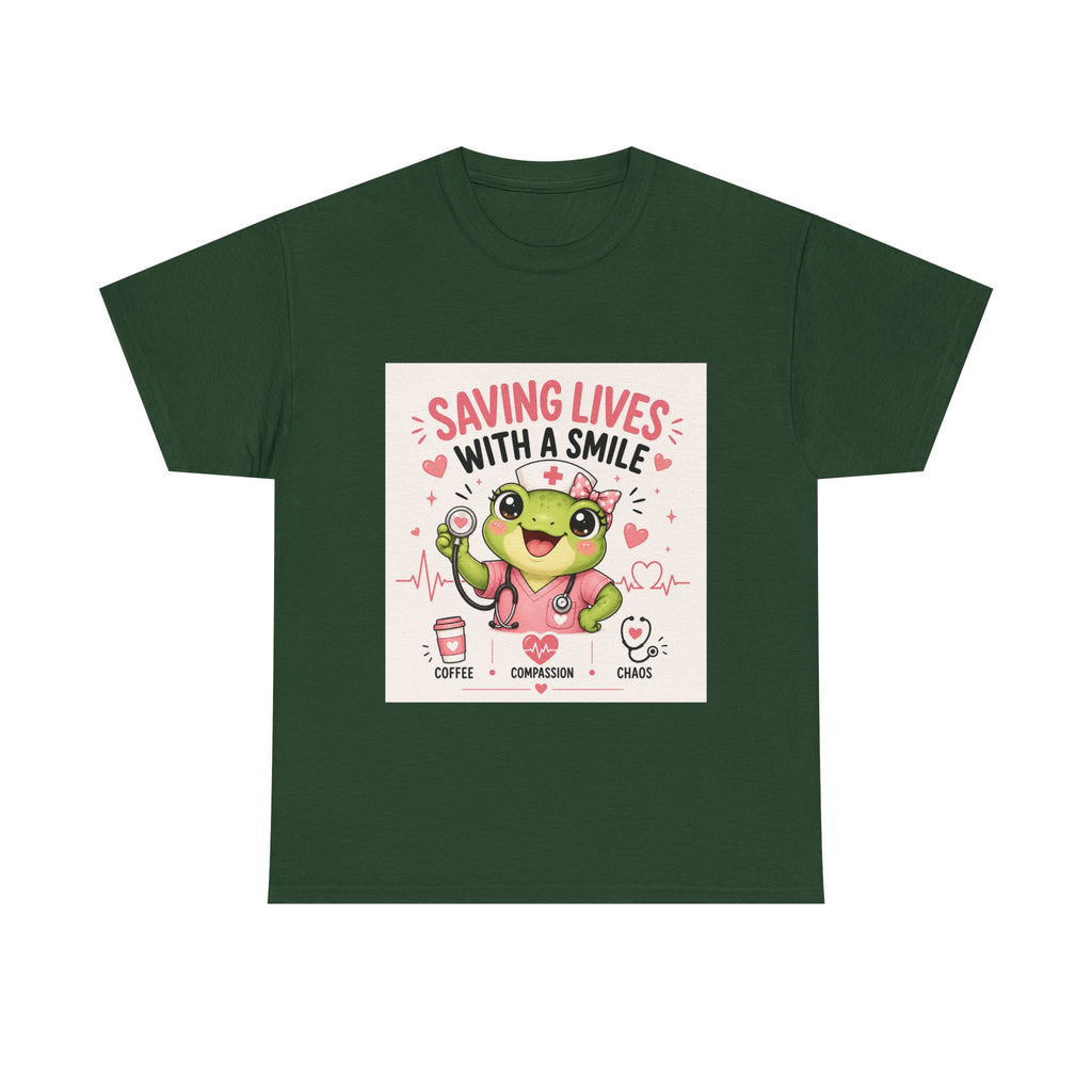 Saving Lives With a Smile Nurse T-Shirt — Cute Frog EMT Medical Tee