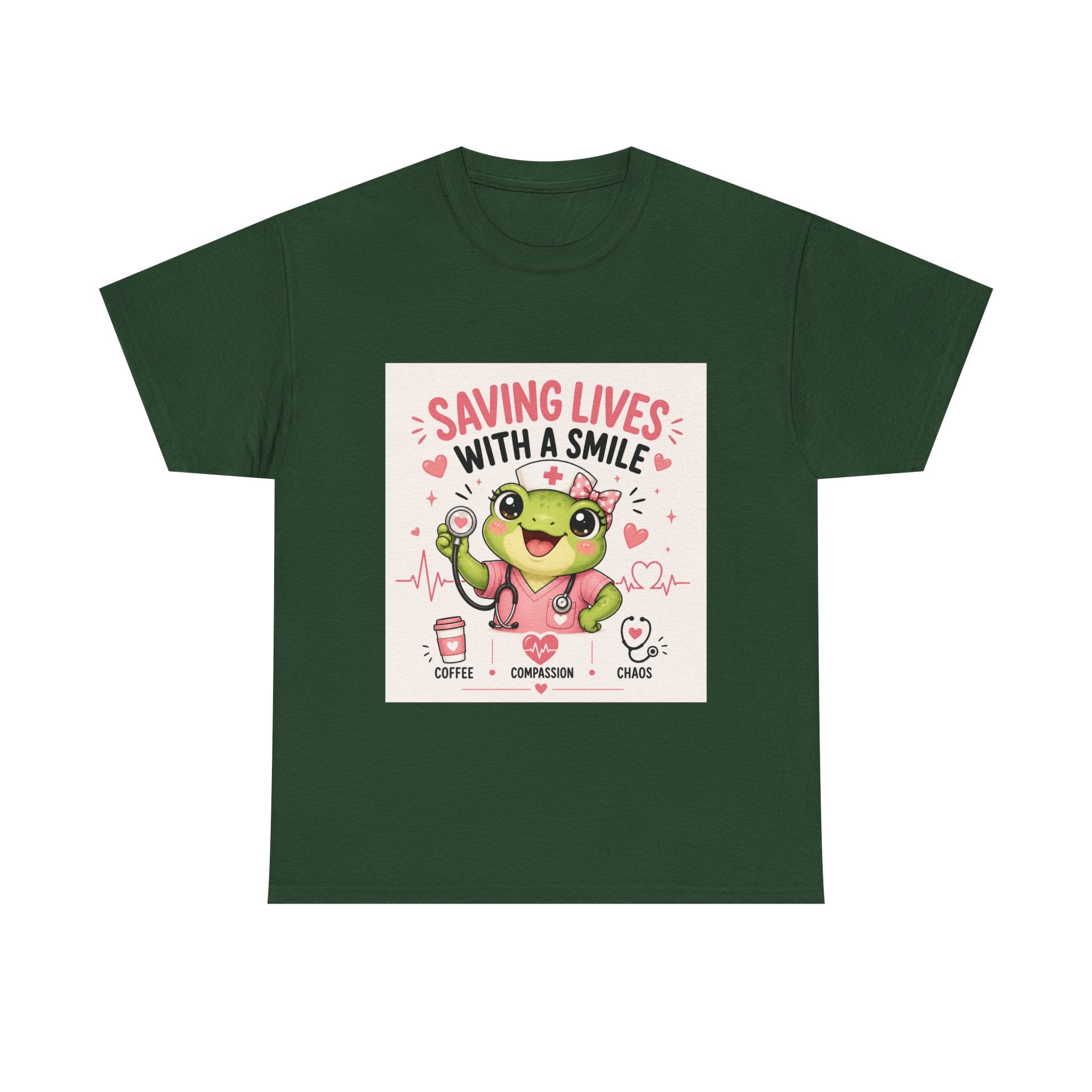 Saving Lives With a Smile Nurse T-Shirt — Cute Frog EMT Medical Tee