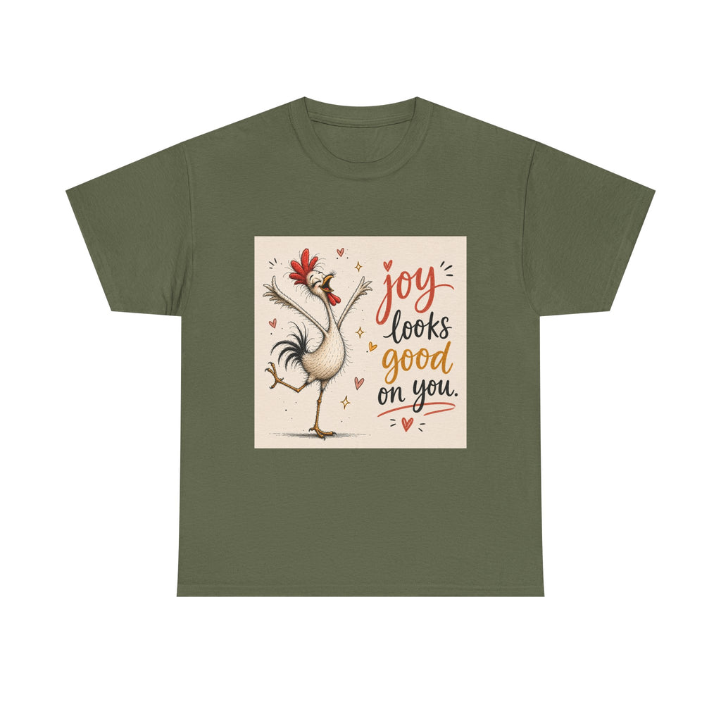 Joy Looks Good On You T‑Shirt — Cheerful Rooster Graphic Tee