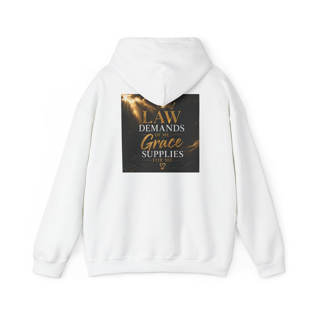 Hoodie — "Law Demands, Grace Supplies" Inspirational Christian Pullover