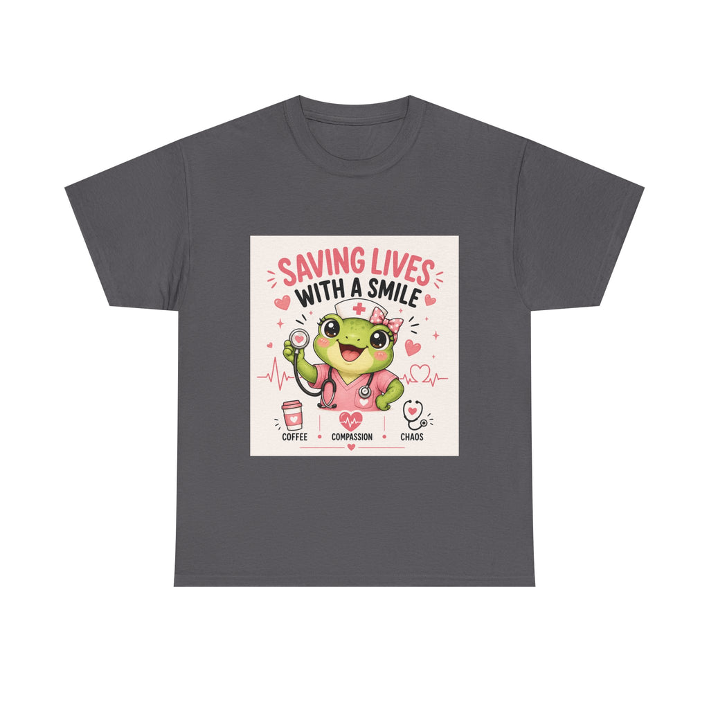 Saving Lives With a Smile Nurse T-Shirt — Cute Frog EMT Medical Tee