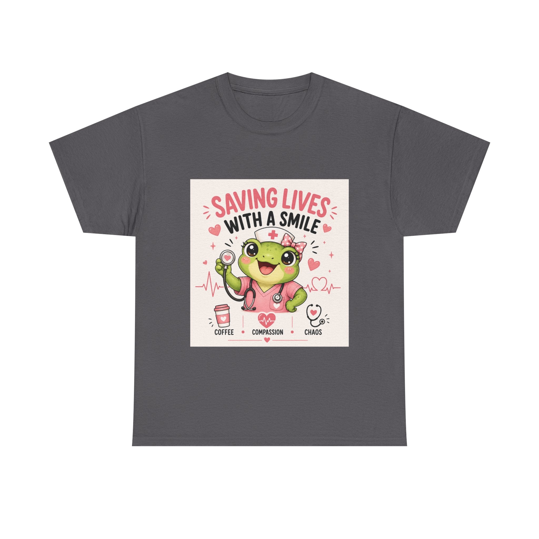 Saving Lives With a Smile Nurse T-Shirt — Cute Frog EMT Medical Tee