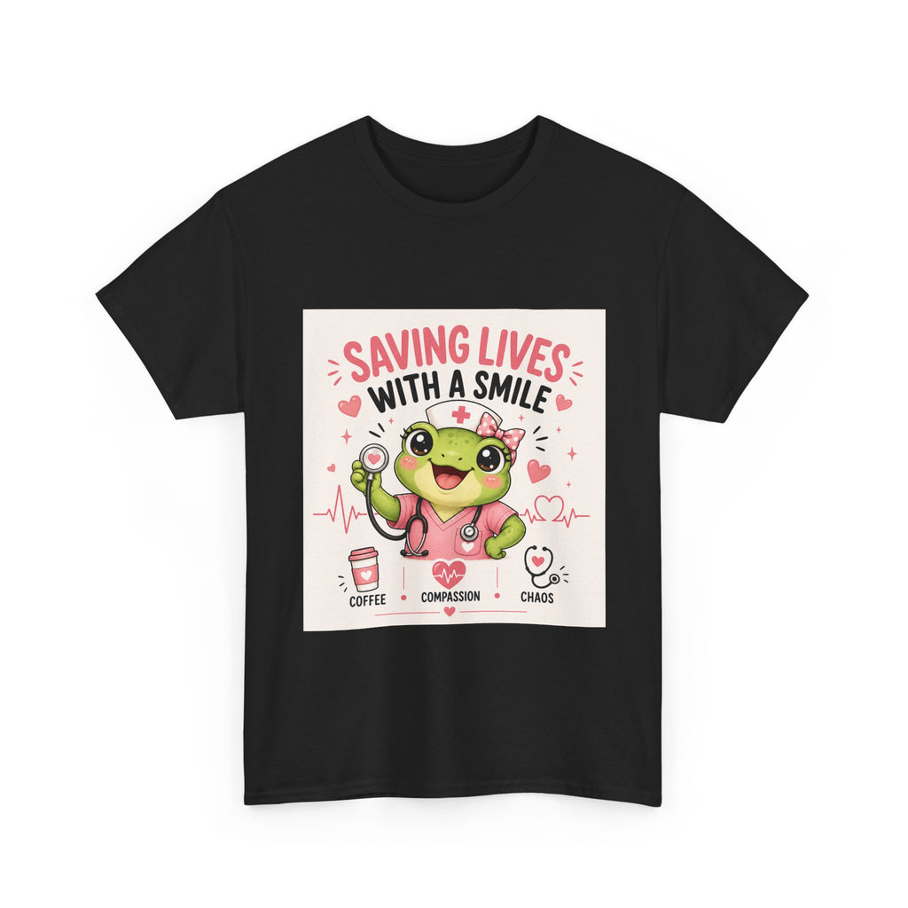 Saving Lives With a Smile Nurse T-Shirt — Cute Frog EMT Medical Tee