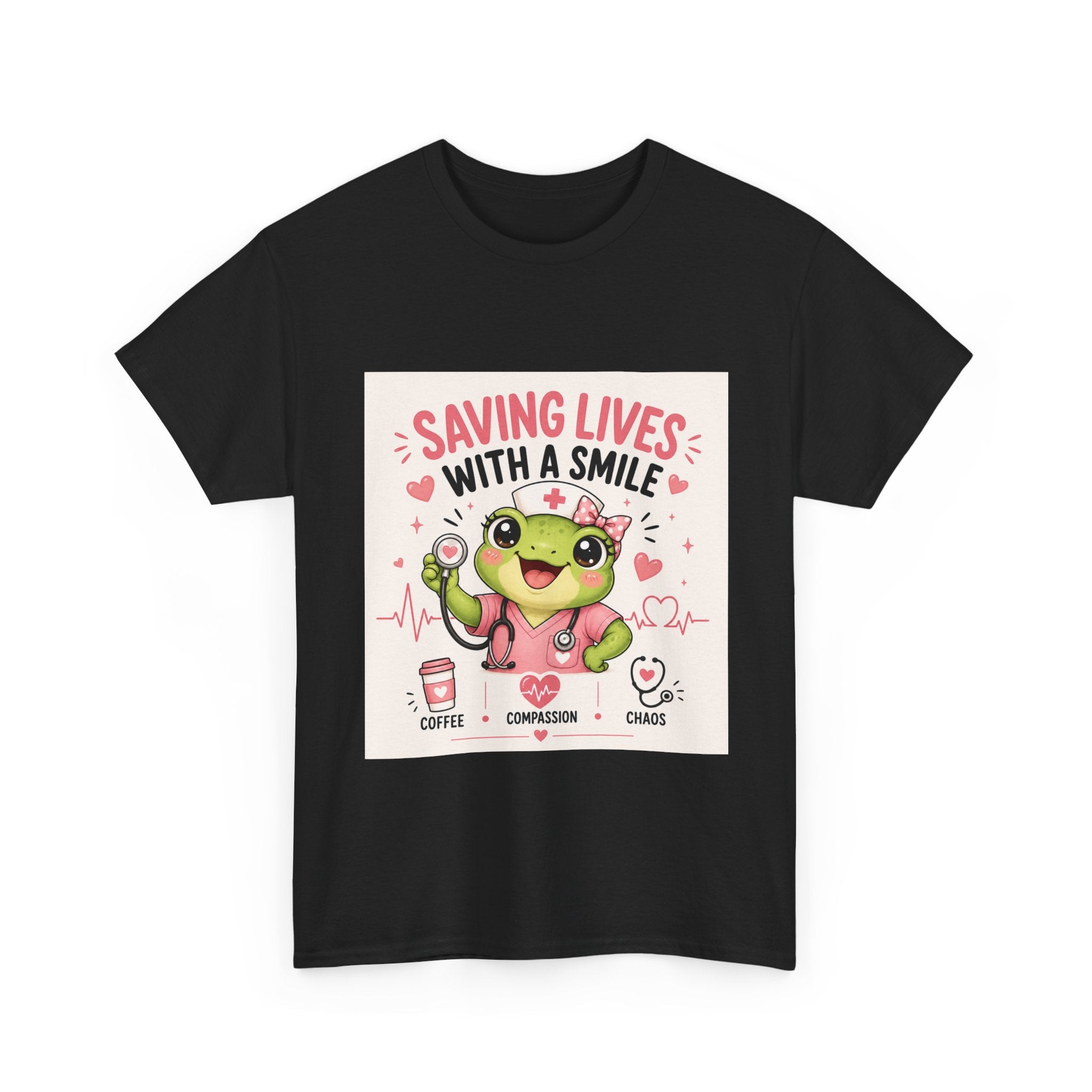 Saving Lives With a Smile Nurse T-Shirt — Cute Frog EMT Medical Tee