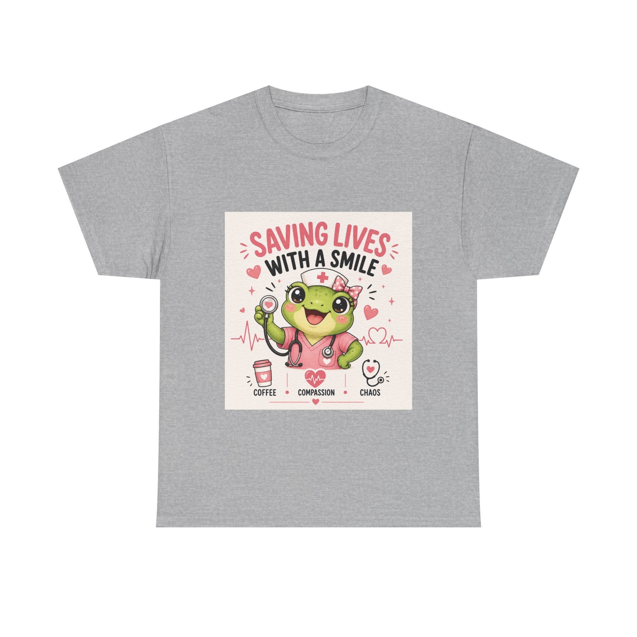 Saving Lives With a Smile Nurse T-Shirt — Cute Frog EMT Medical Tee