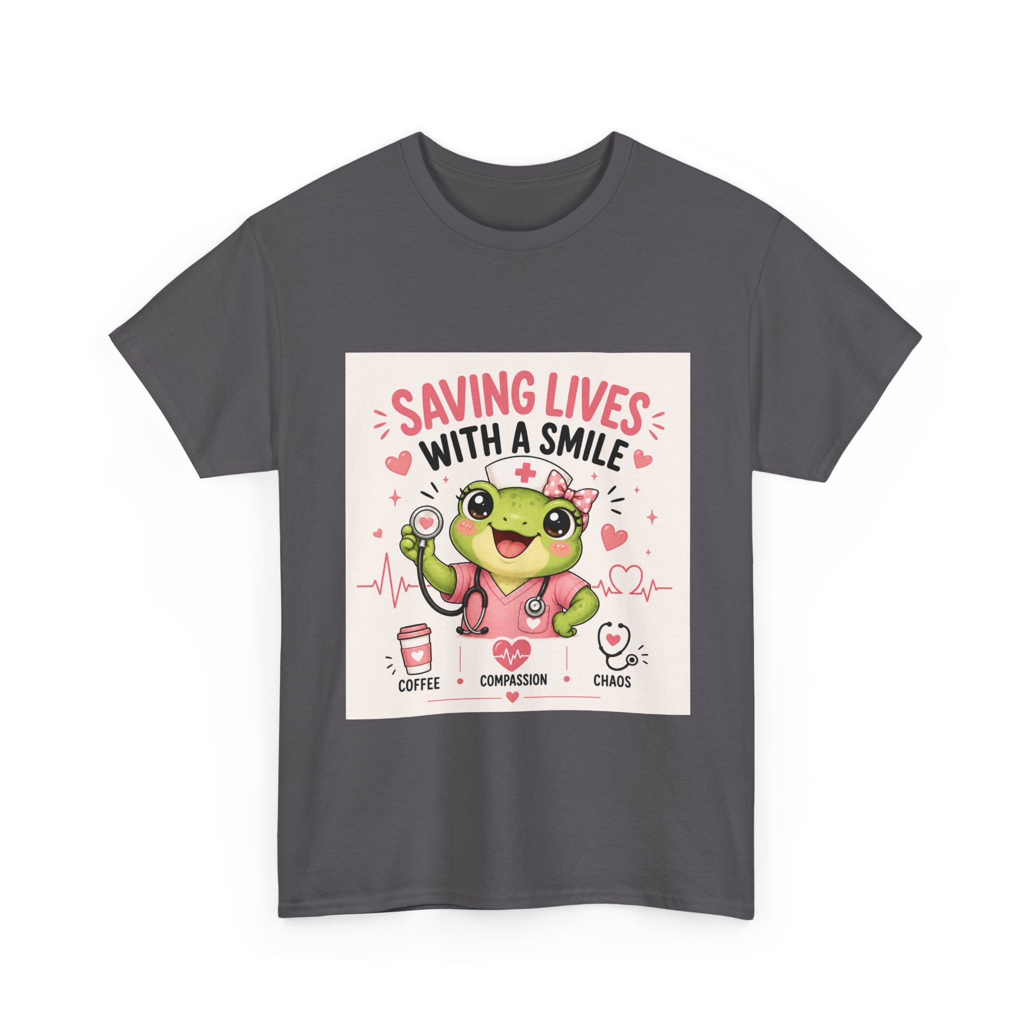 Saving Lives With a Smile Nurse T-Shirt — Cute Frog EMT Medical Tee