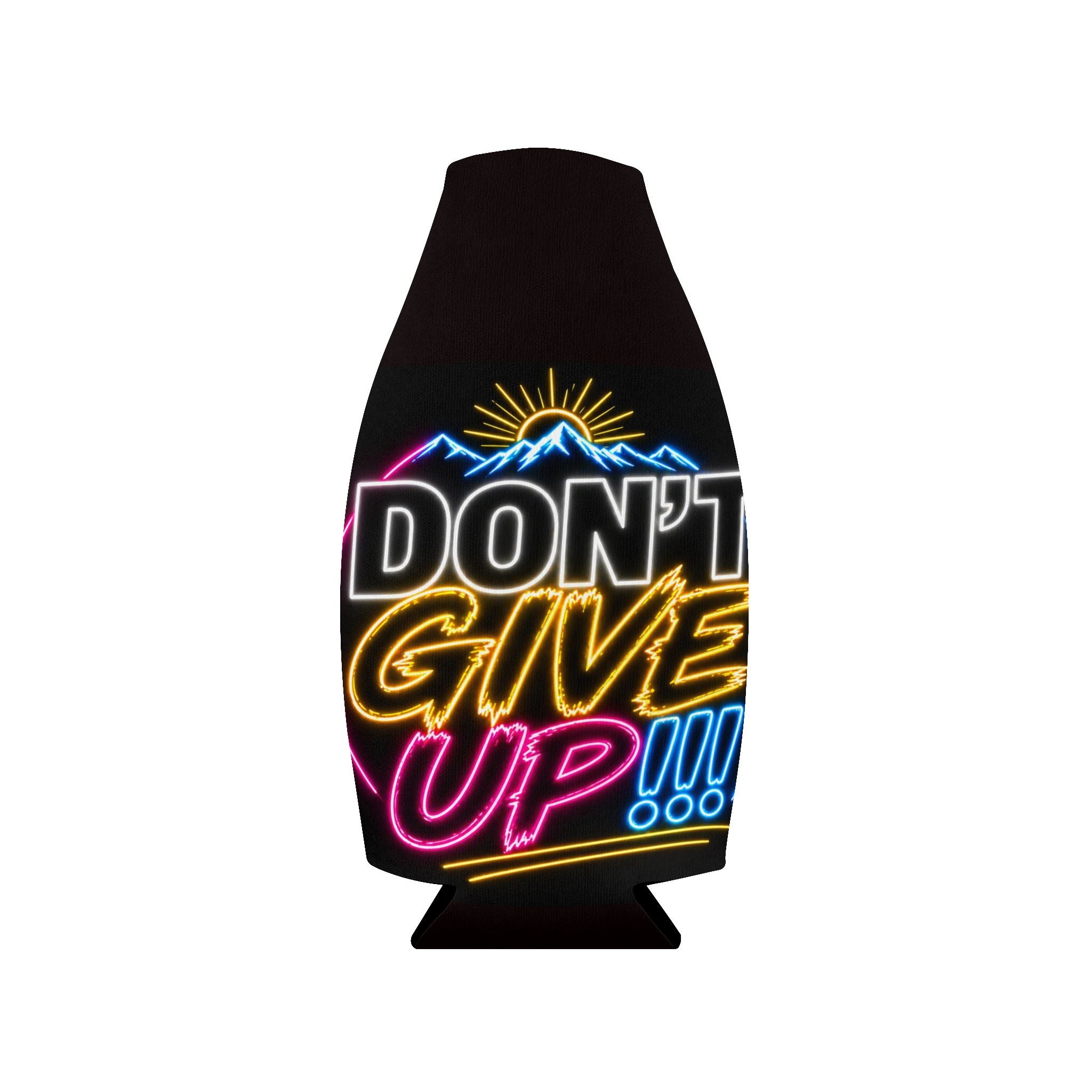 Zip-Up Bottle Cooler Sleeve — "Don't Give Up" Neon Motivational Can Cooler