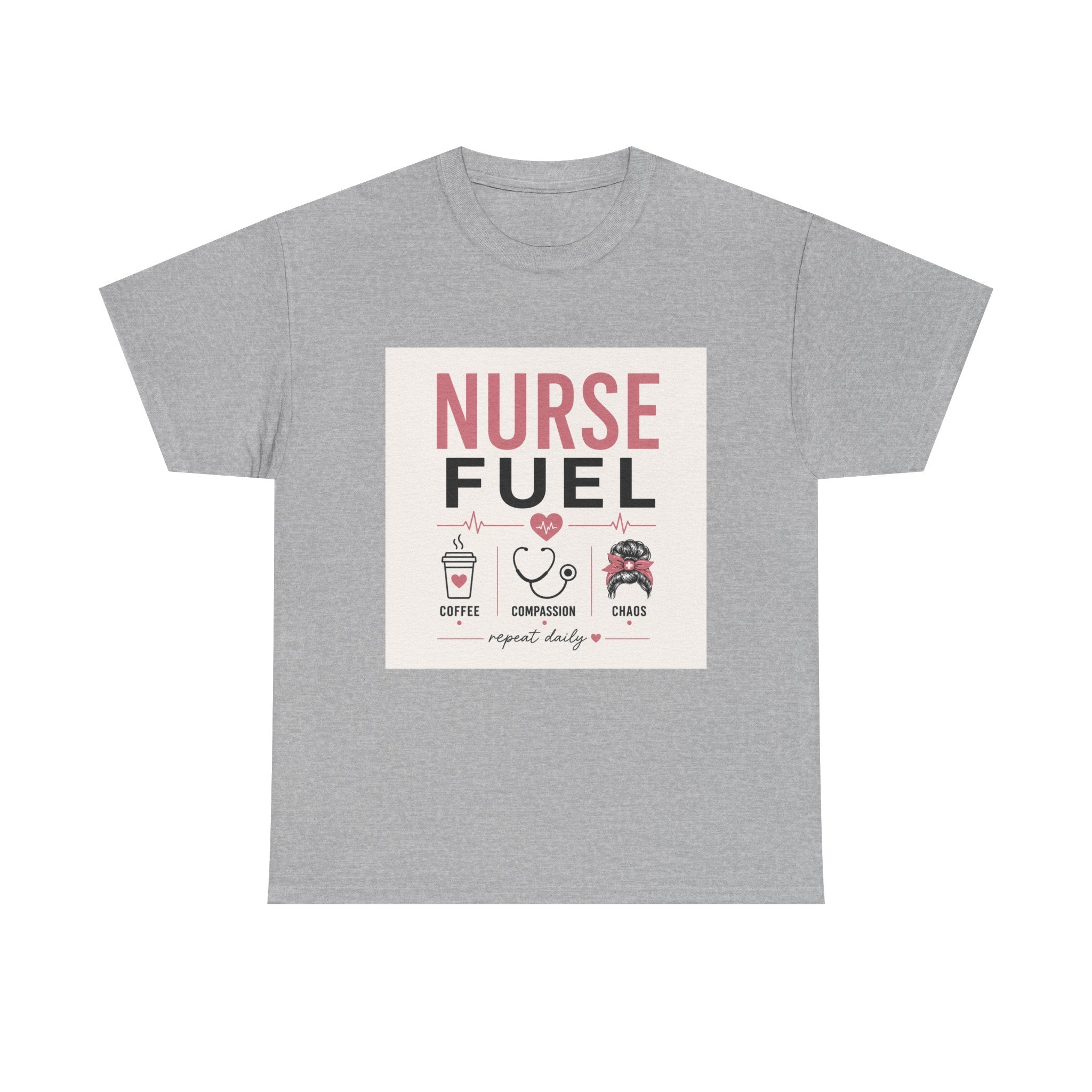 Nurse Fuel T-Shirt — Coffee, Stethoscope & Chaos Graphic Tee for Nurses