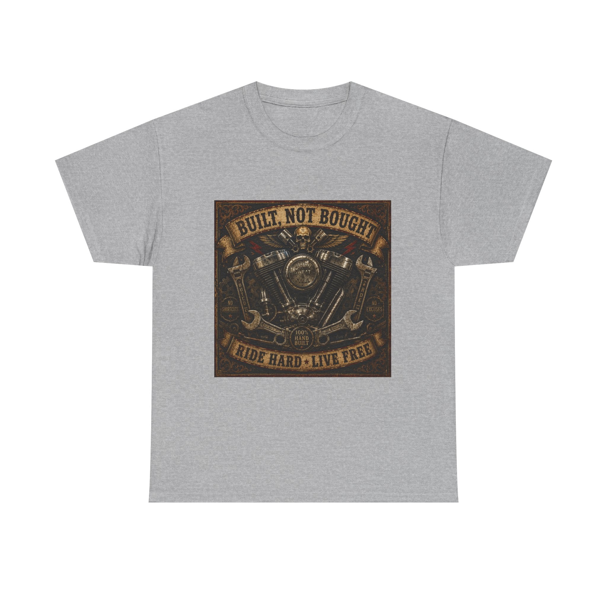 Built Not Bought Motorcycle Tee — Vintage 'Ride Hard, Live Free' Biker Shirt