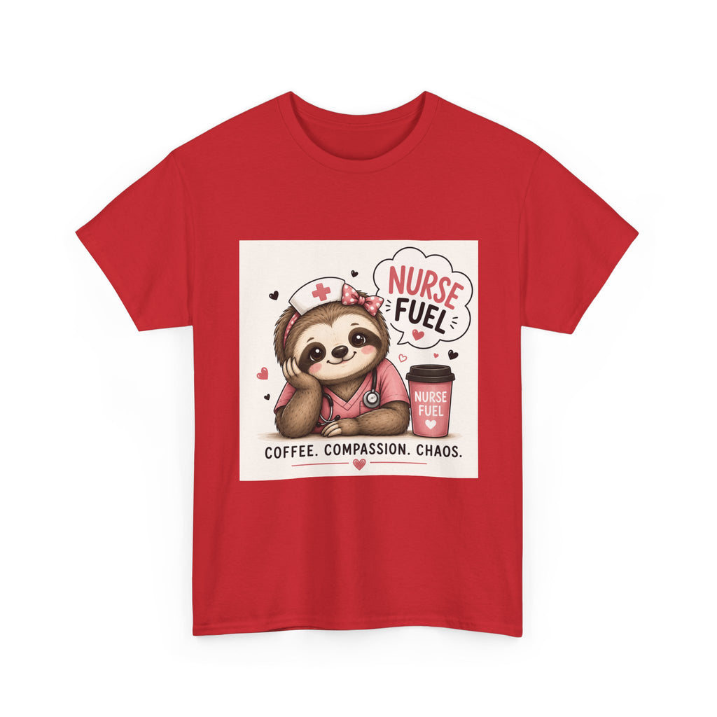 Nurse Fuel Sloth T‑Shirt — Coffee, Compassion, Chaos Cute Nursing Tee