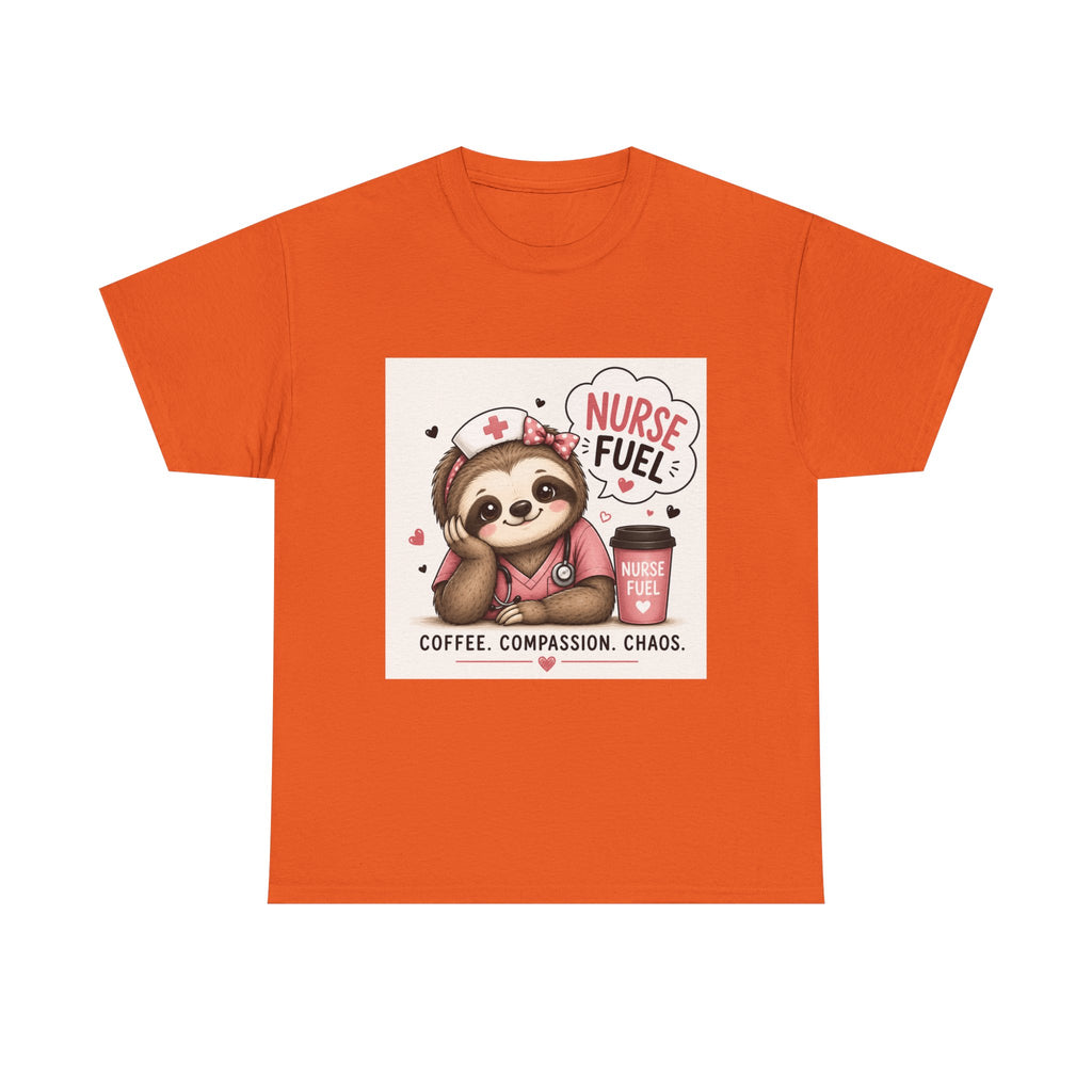 Nurse Fuel Sloth T‑Shirt — Coffee, Compassion, Chaos Cute Nursing Tee