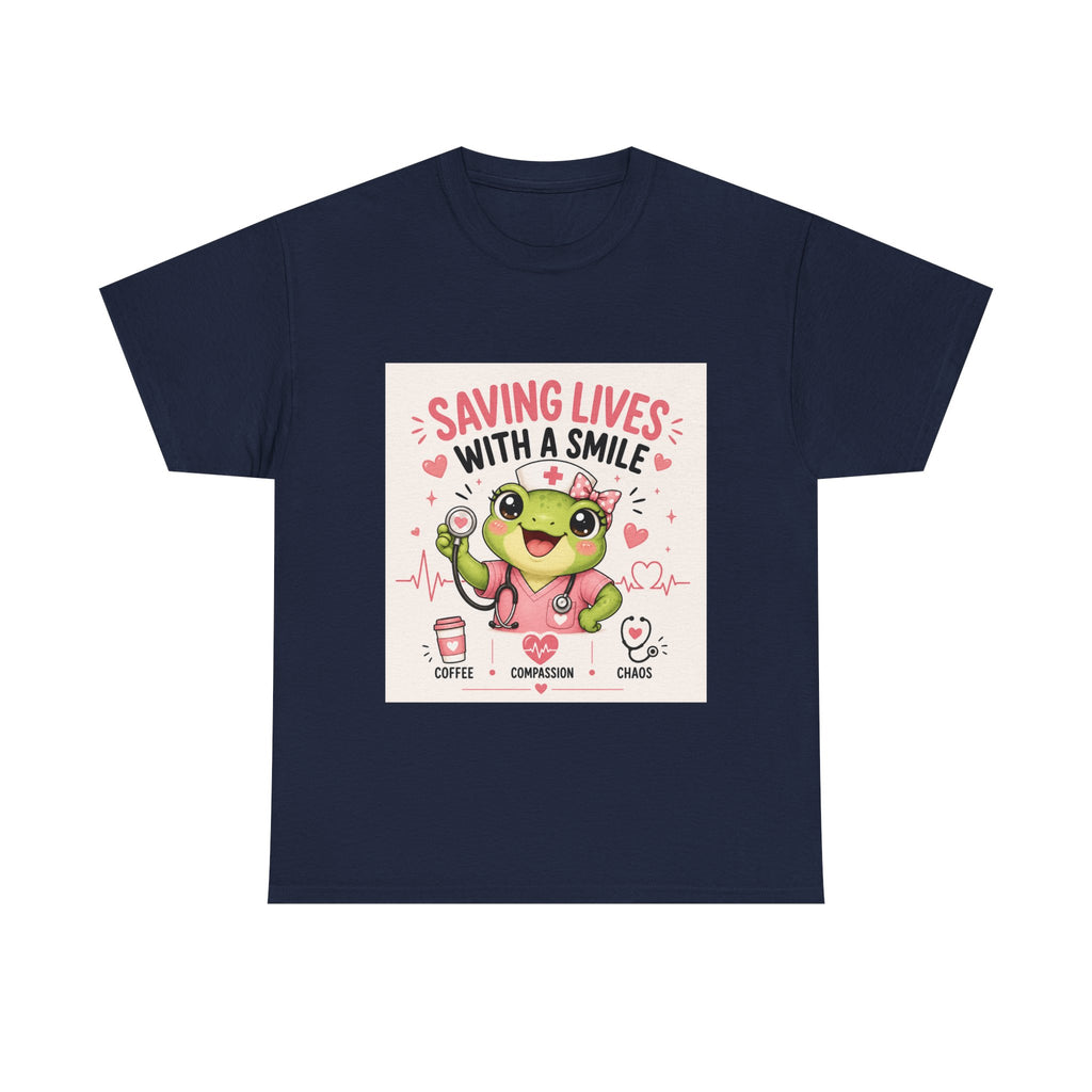 Saving Lives With a Smile Nurse T-Shirt — Cute Frog EMT Medical Tee