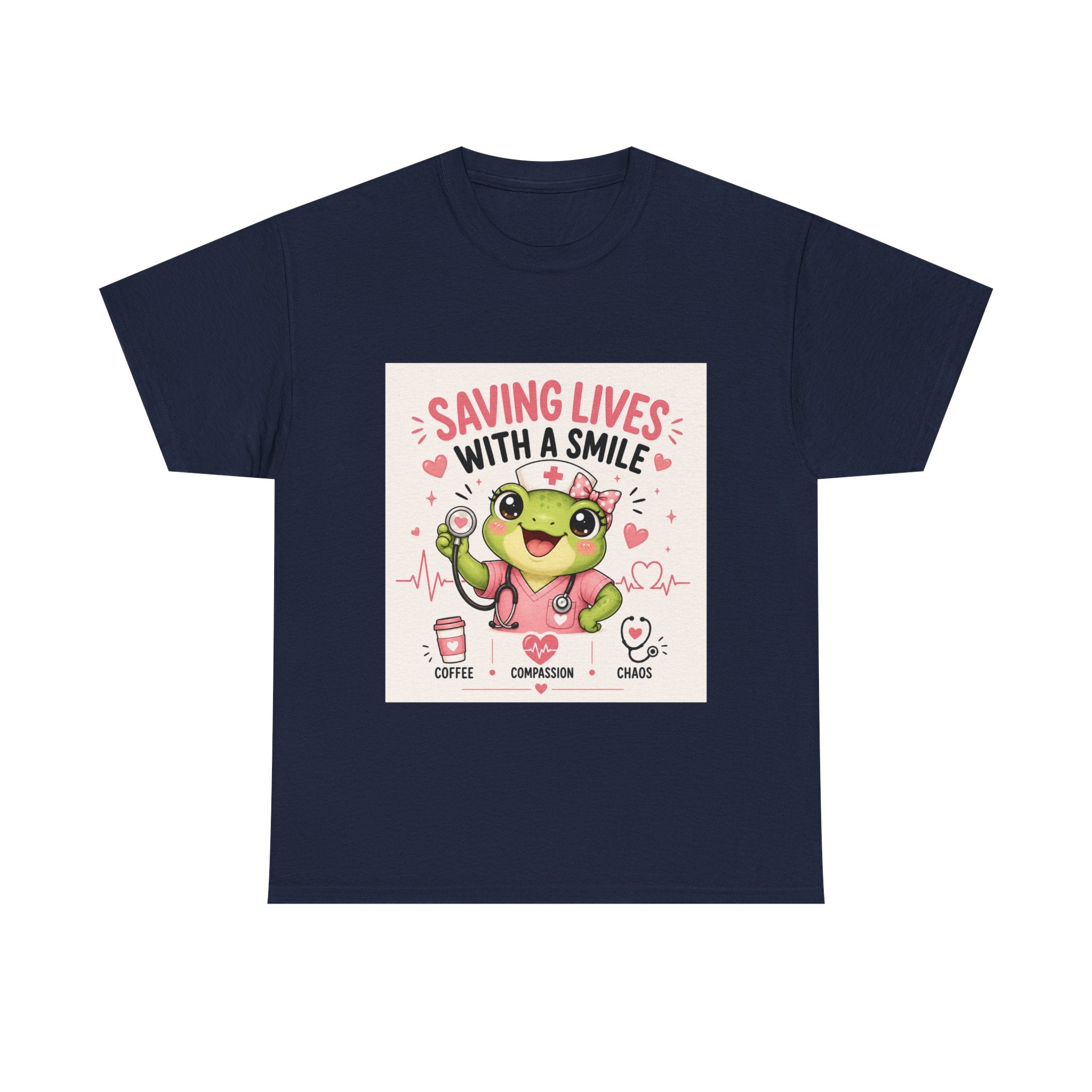 Saving Lives With a Smile Nurse T-Shirt — Cute Frog EMT Medical Tee