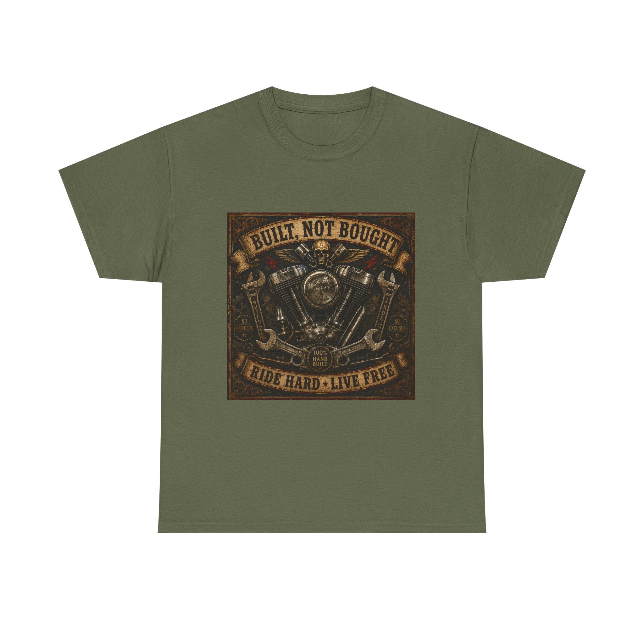 Built Not Bought Motorcycle Tee — Vintage 'Ride Hard, Live Free' Biker Shirt