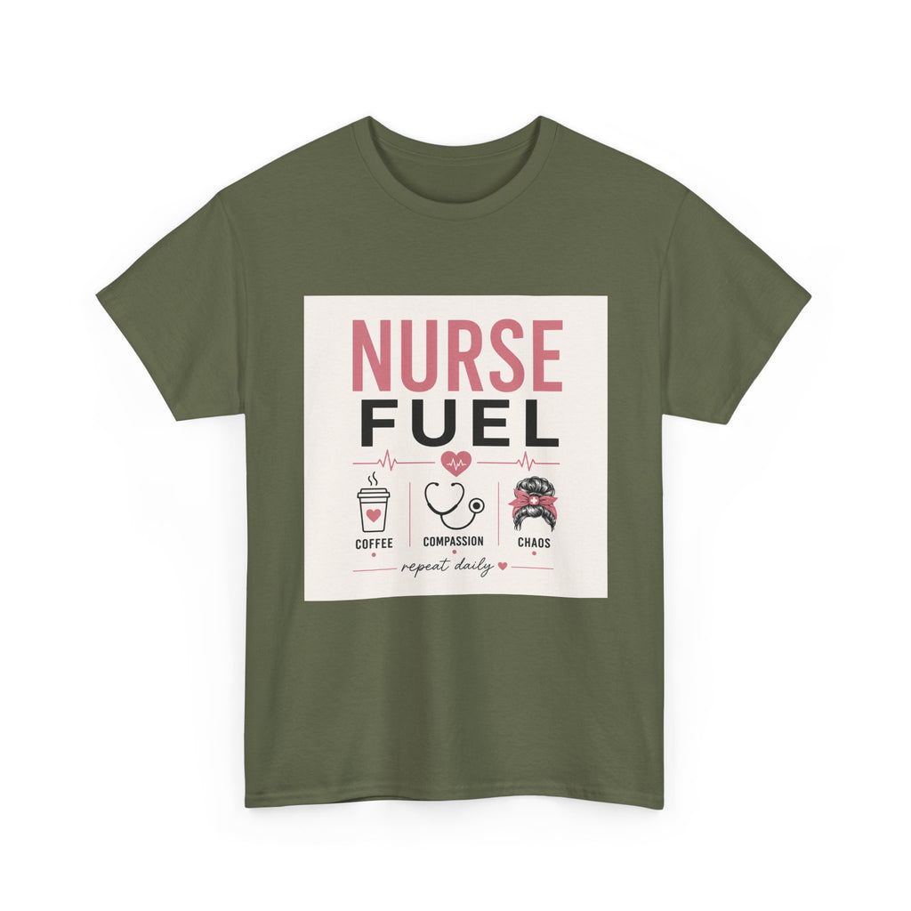 Nurse Fuel T-Shirt — Coffee, Stethoscope & Chaos Graphic Tee for Nurses