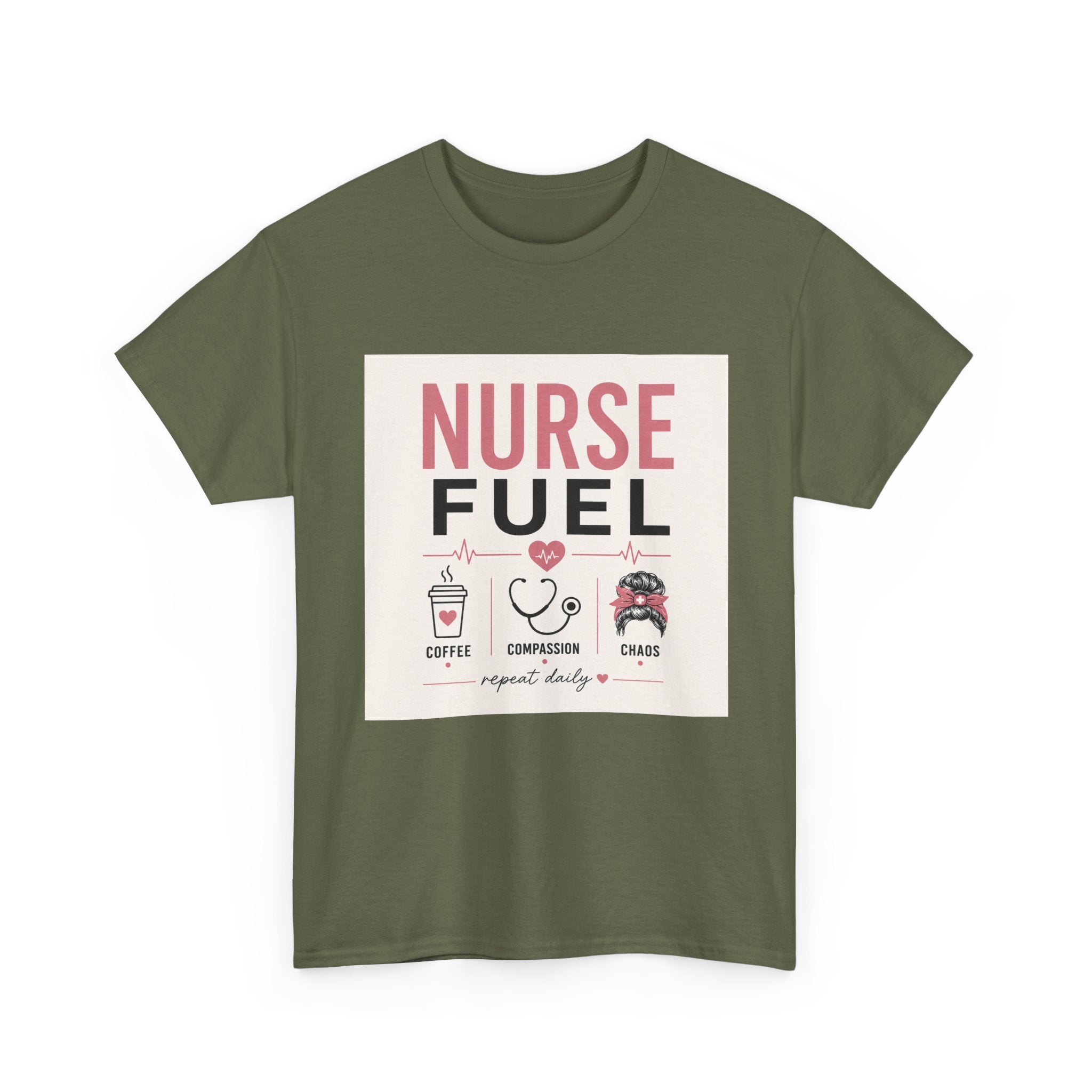 Nurse Fuel T-Shirt — Coffee, Stethoscope & Chaos Graphic Tee for Nurses