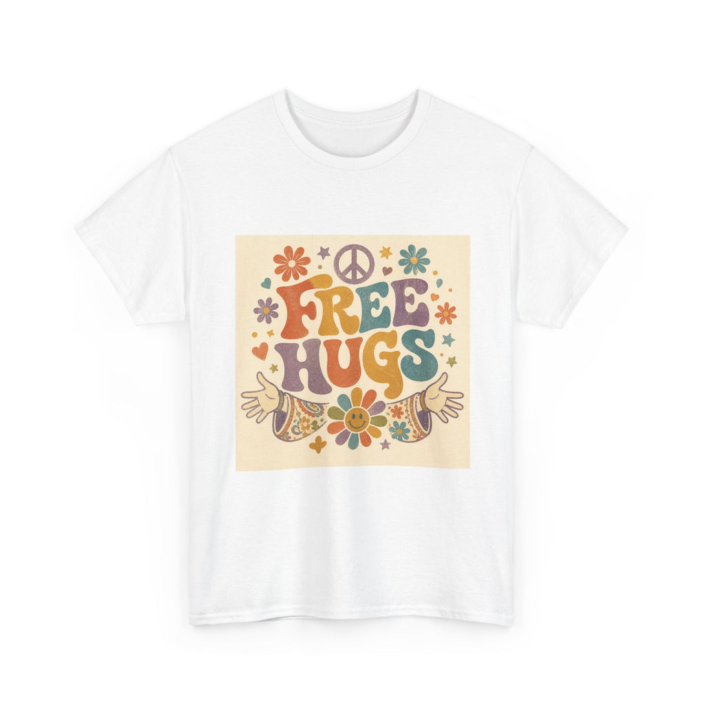 Free Hugs Tee — Retro 70s Floral Peace T-Shirt