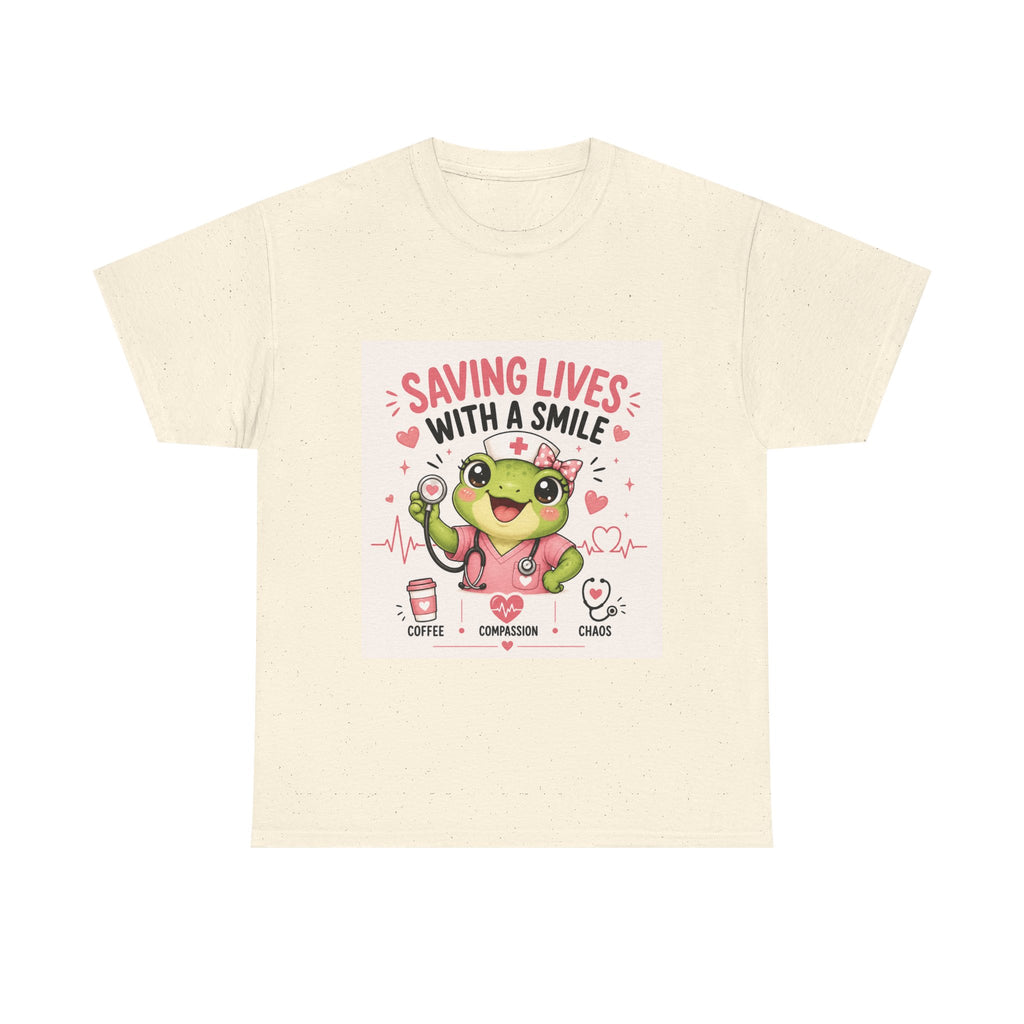 Saving Lives With a Smile Nurse T-Shirt — Cute Frog EMT Medical Tee