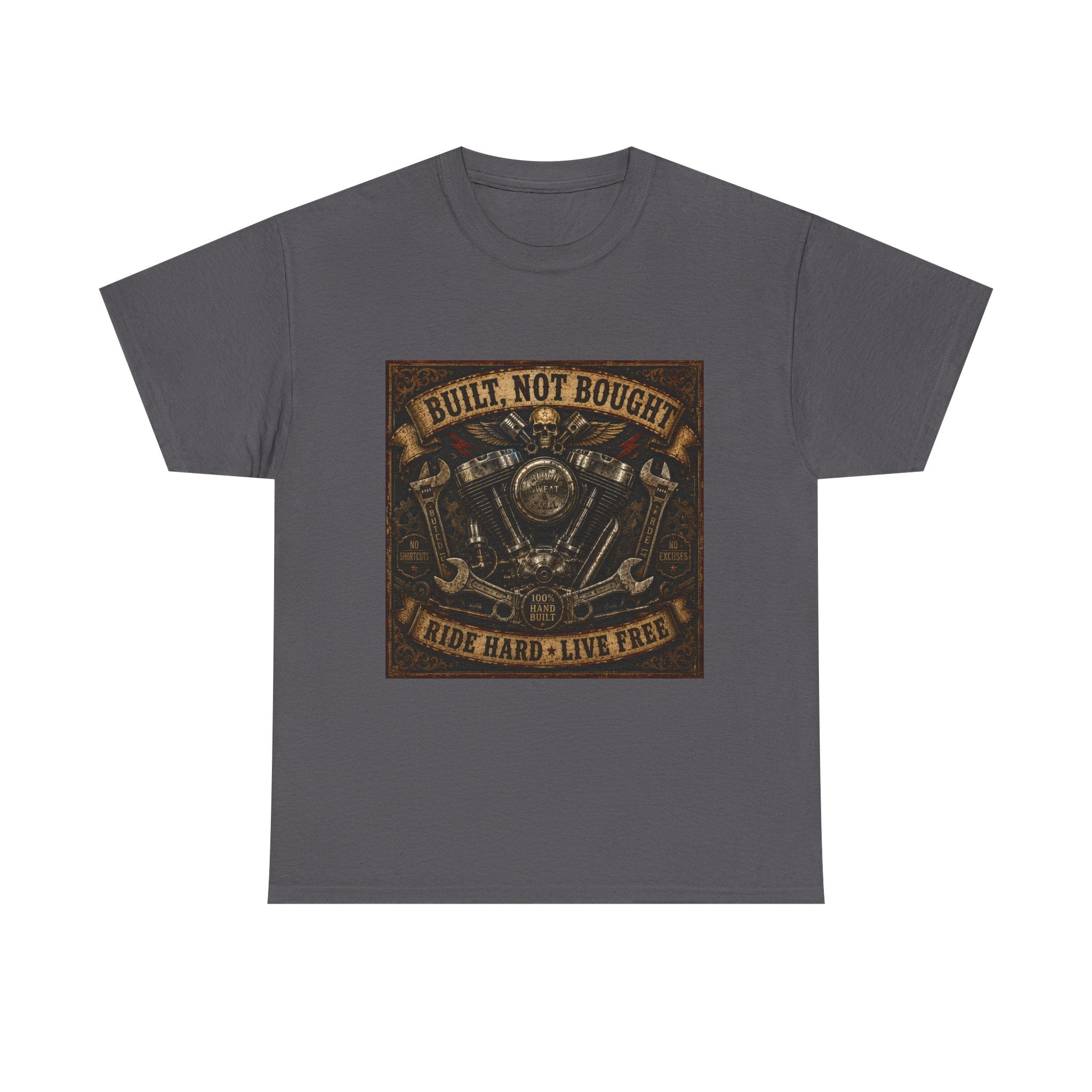 Built Not Bought Motorcycle Tee — Vintage 'Ride Hard, Live Free' Biker Shirt