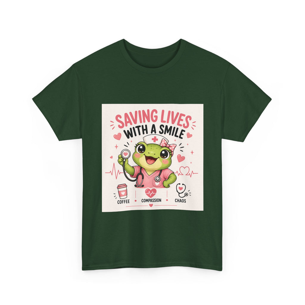 Saving Lives With a Smile Nurse T-Shirt — Cute Frog EMT Medical Tee