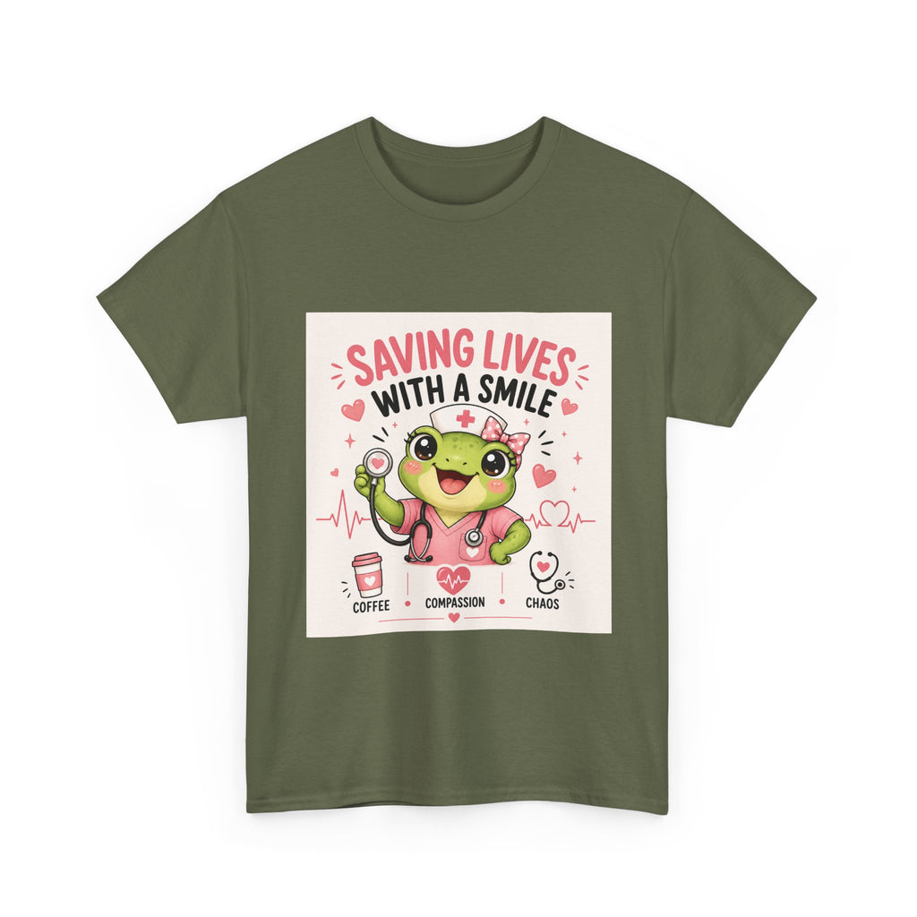 Saving Lives With a Smile Nurse T-Shirt — Cute Frog EMT Medical Tee
