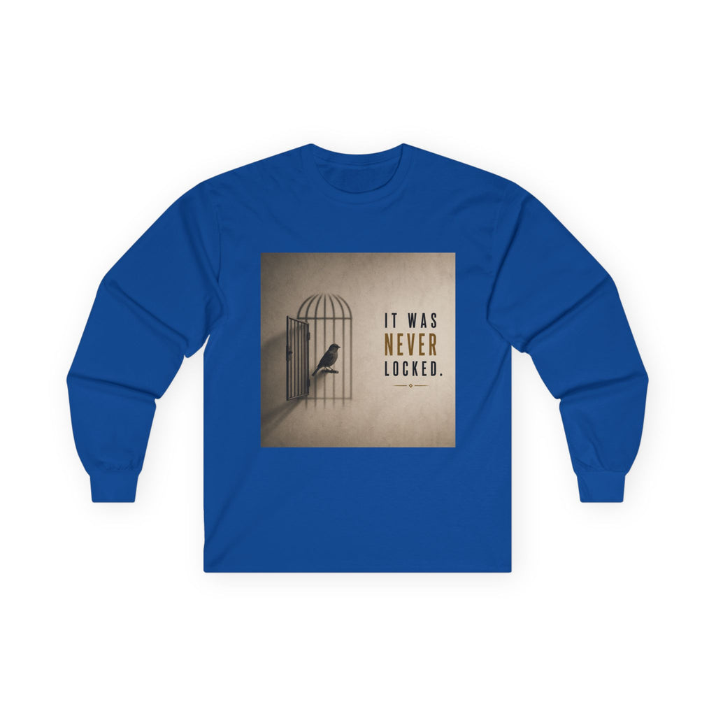 Long Sleeve Tee — "It Was Never Locked" Bird Cage Freedom Graphic