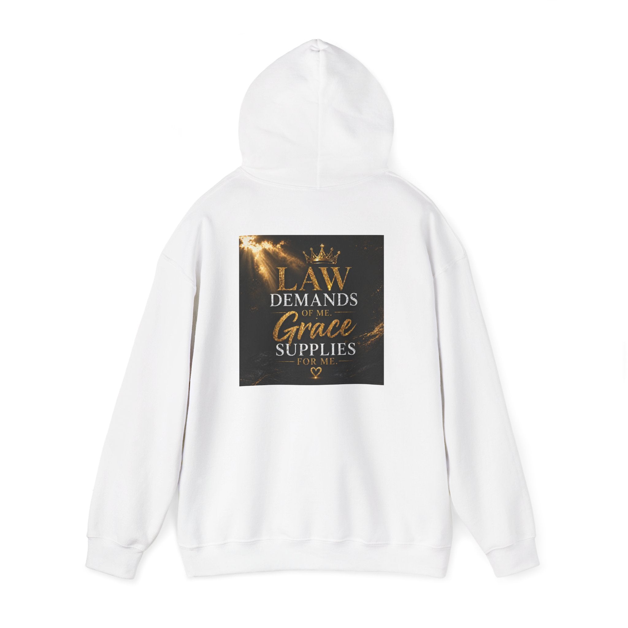 Hoodie — "Law Demands, Grace Supplies" Inspirational Christian Pullover