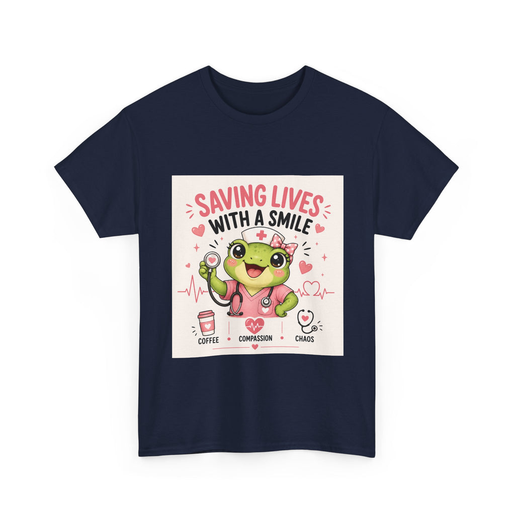 Saving Lives With a Smile Nurse T-Shirt — Cute Frog EMT Medical Tee