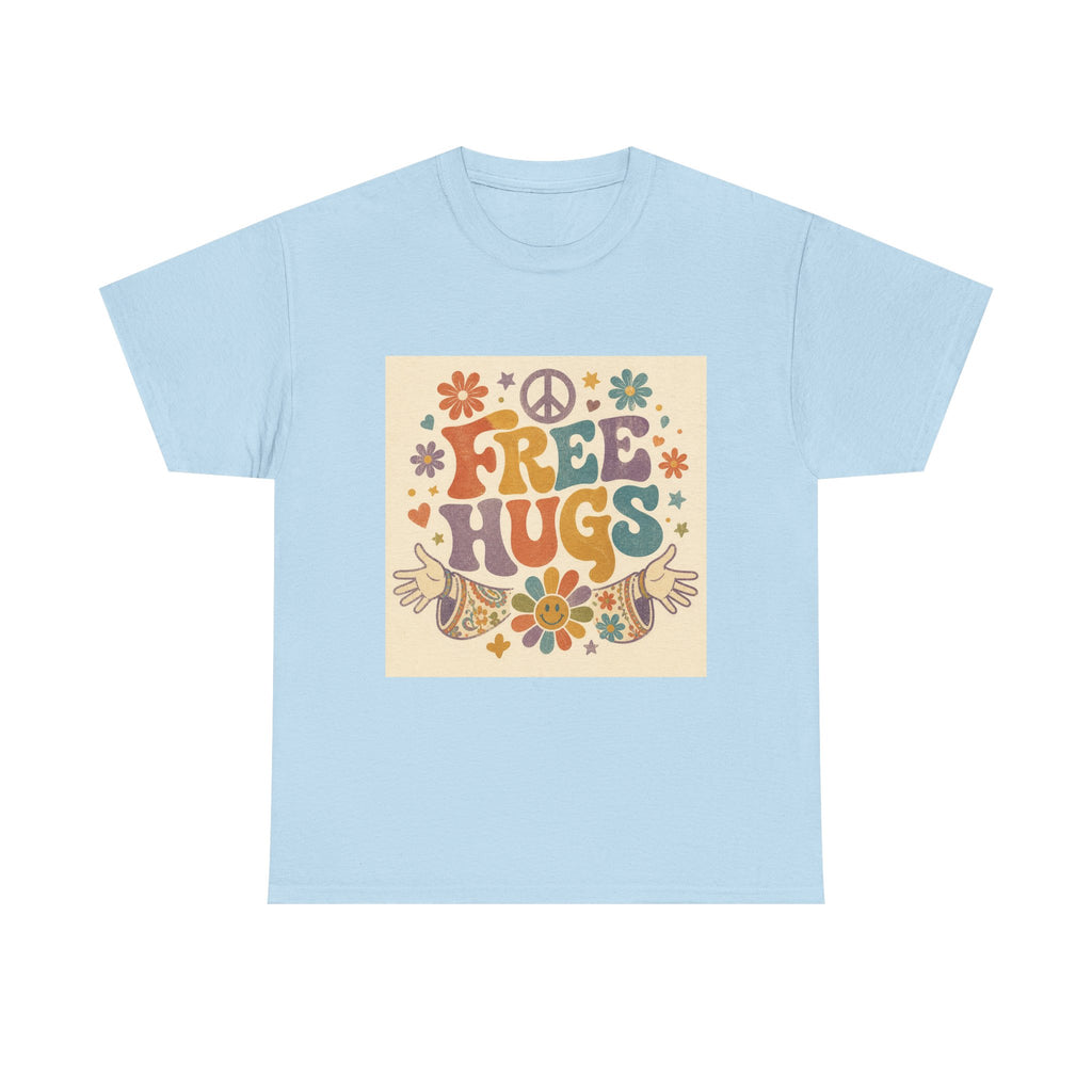 Free Hugs Tee — Retro 70s Floral Peace T-Shirt