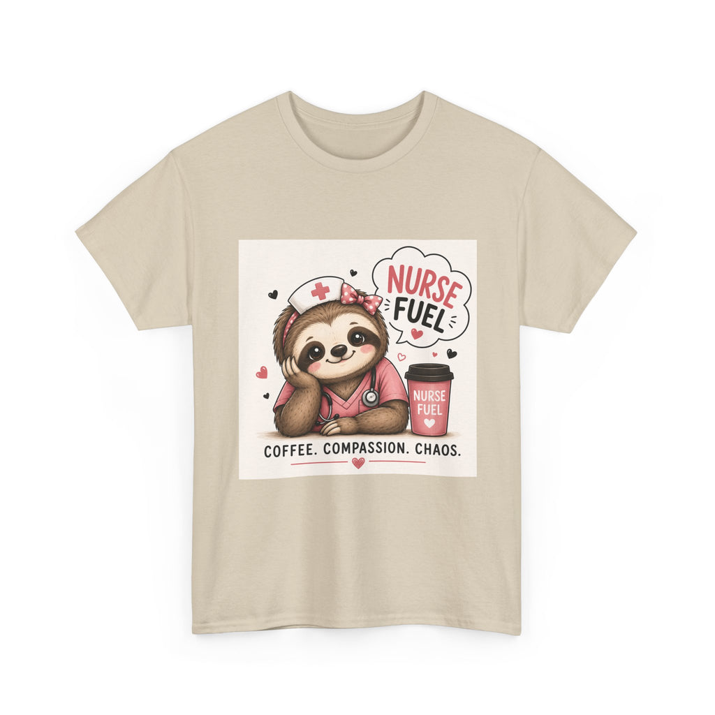 Nurse Fuel Sloth T‑Shirt — Coffee, Compassion, Chaos Cute Nursing Tee