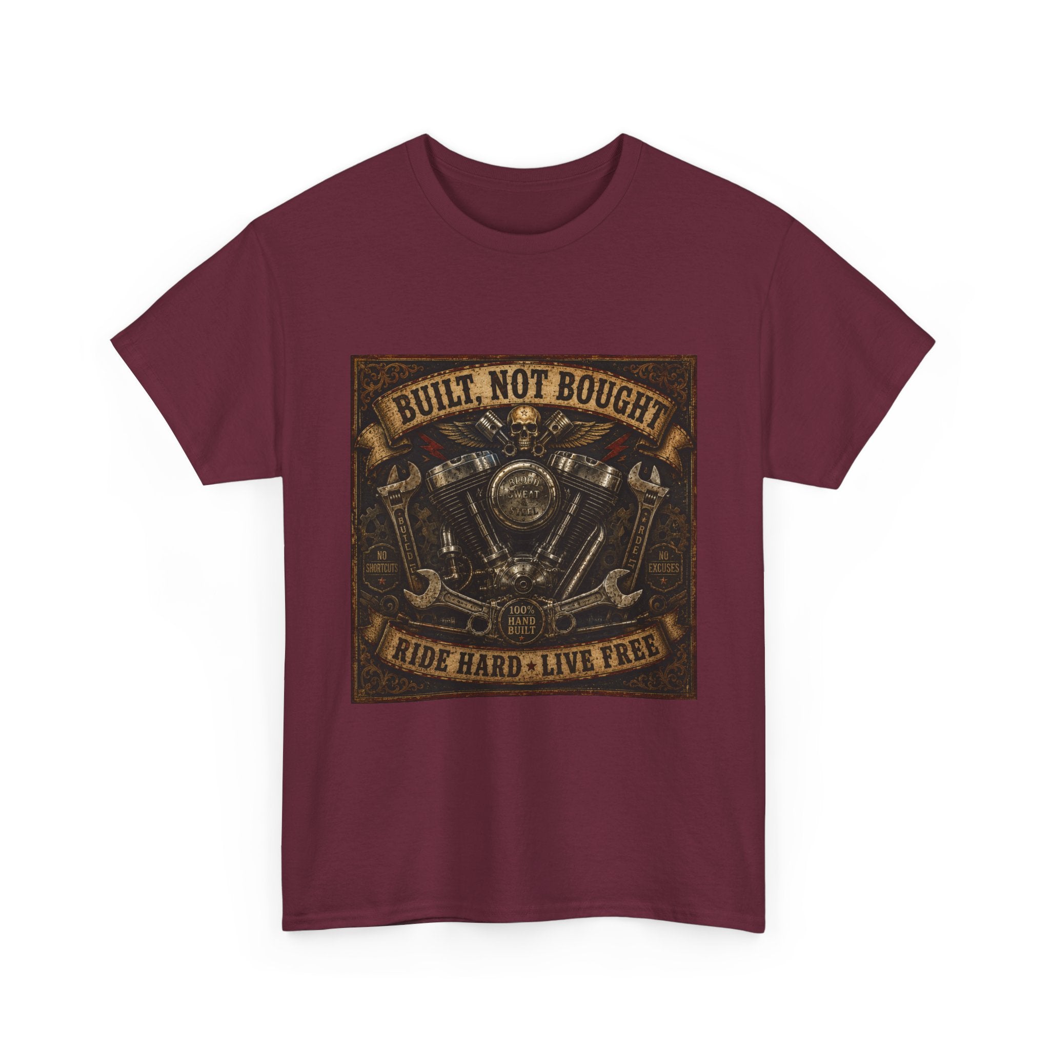 Built Not Bought Motorcycle Tee — Vintage 'Ride Hard, Live Free' Biker Shirt