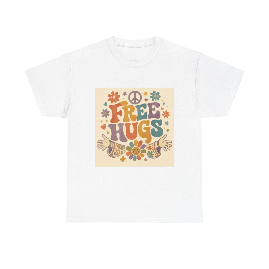 Free Hugs Tee — Retro 70s Floral Peace T-Shirt