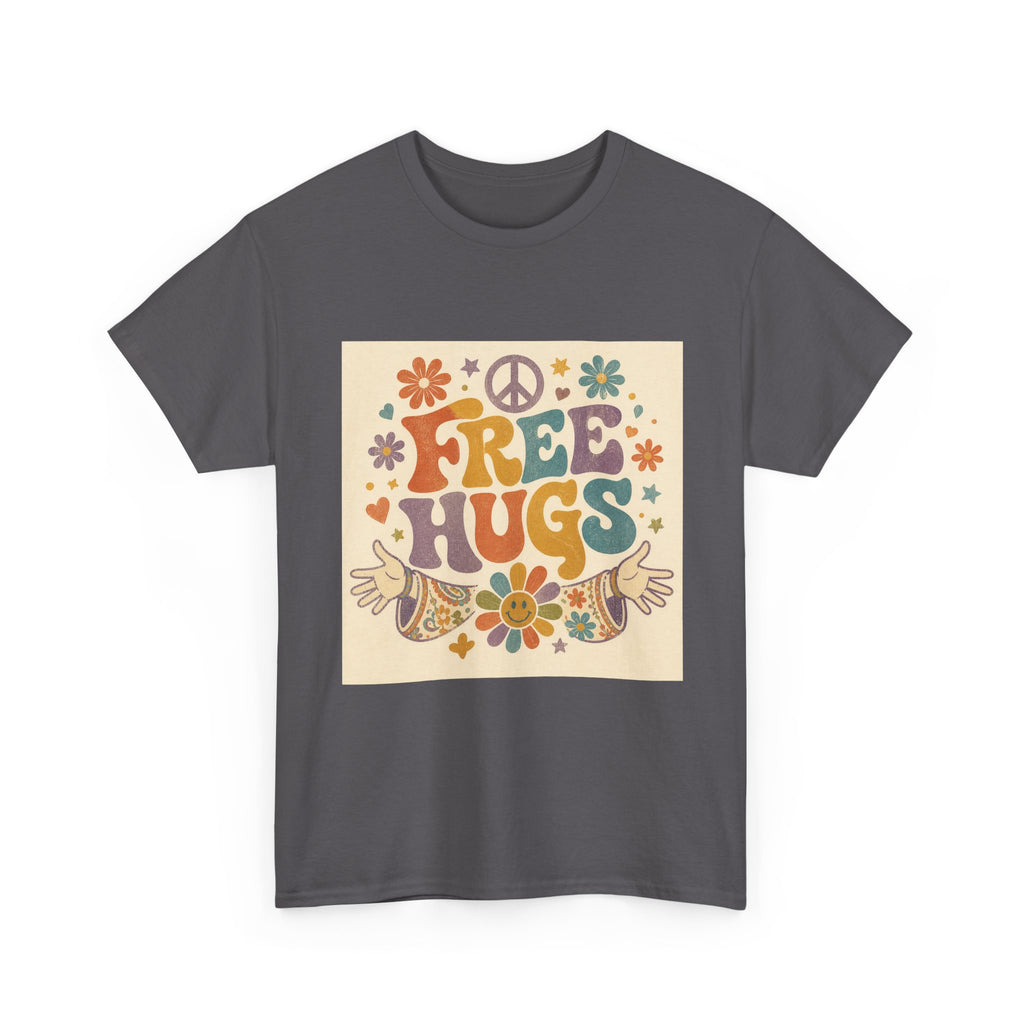 Free Hugs Tee — Retro 70s Floral Peace T-Shirt