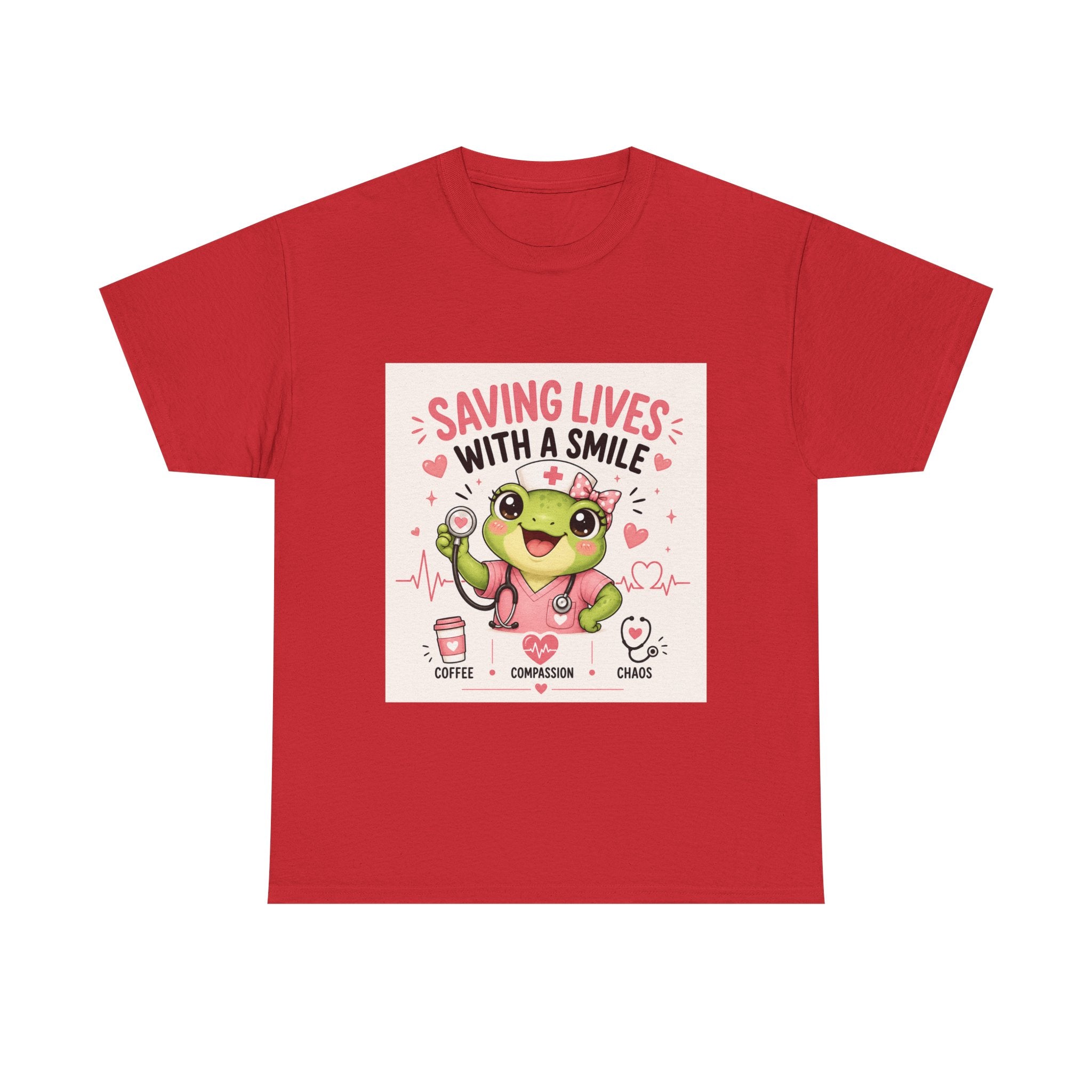 Saving Lives With a Smile Nurse T-Shirt — Cute Frog EMT Medical Tee