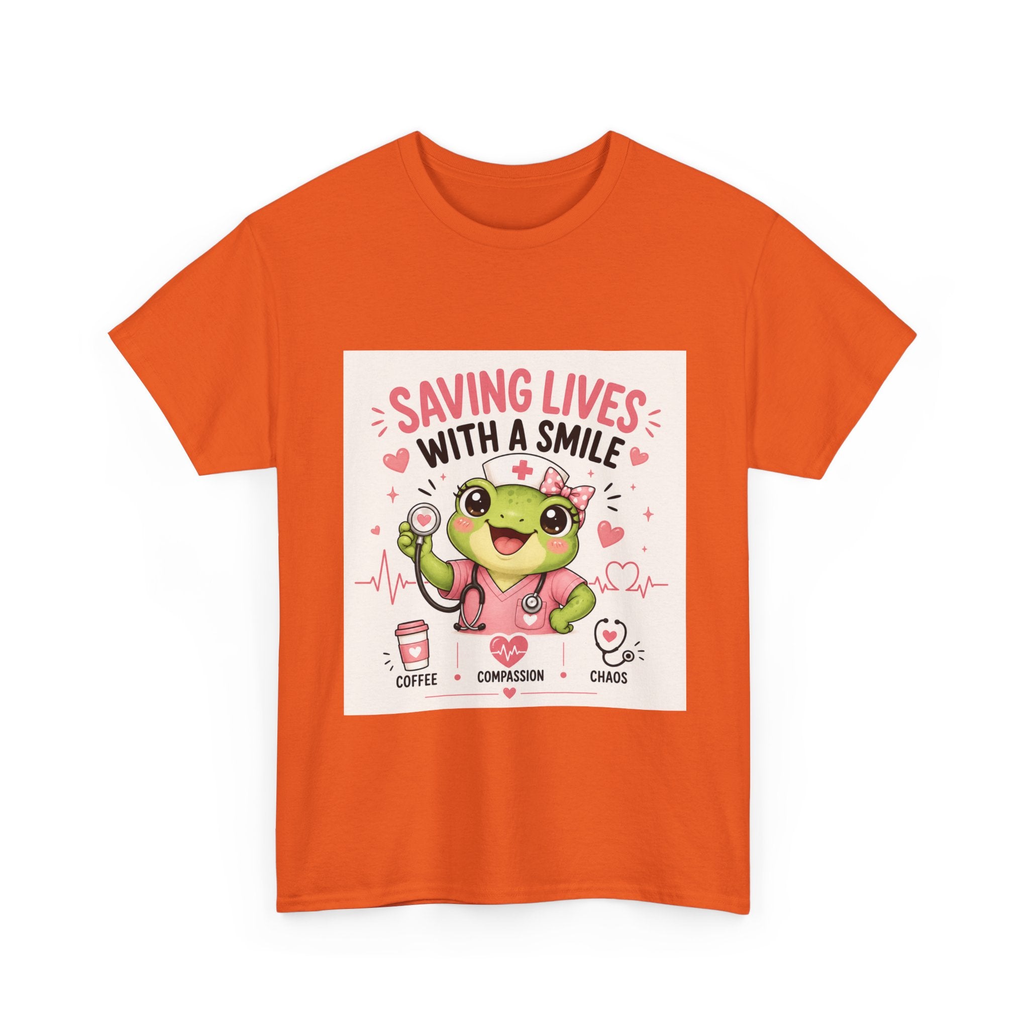 Saving Lives With a Smile Nurse T-Shirt — Cute Frog EMT Medical Tee