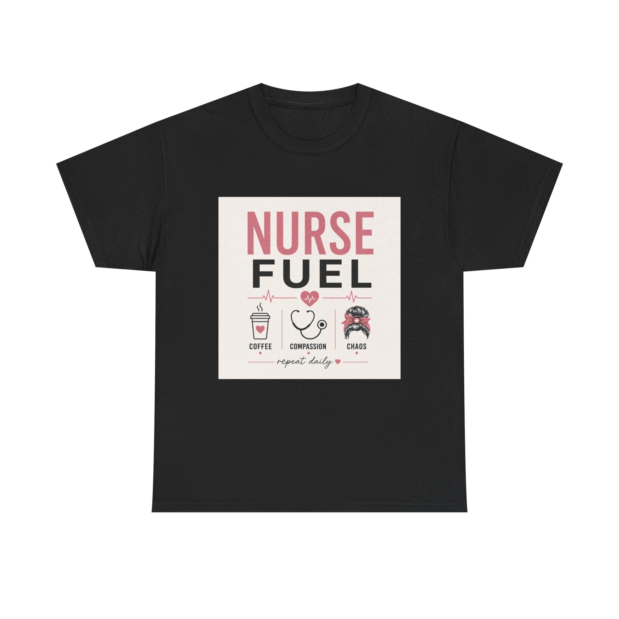 Nurse Fuel T-Shirt — Coffee, Stethoscope & Chaos Graphic Tee for Nurses