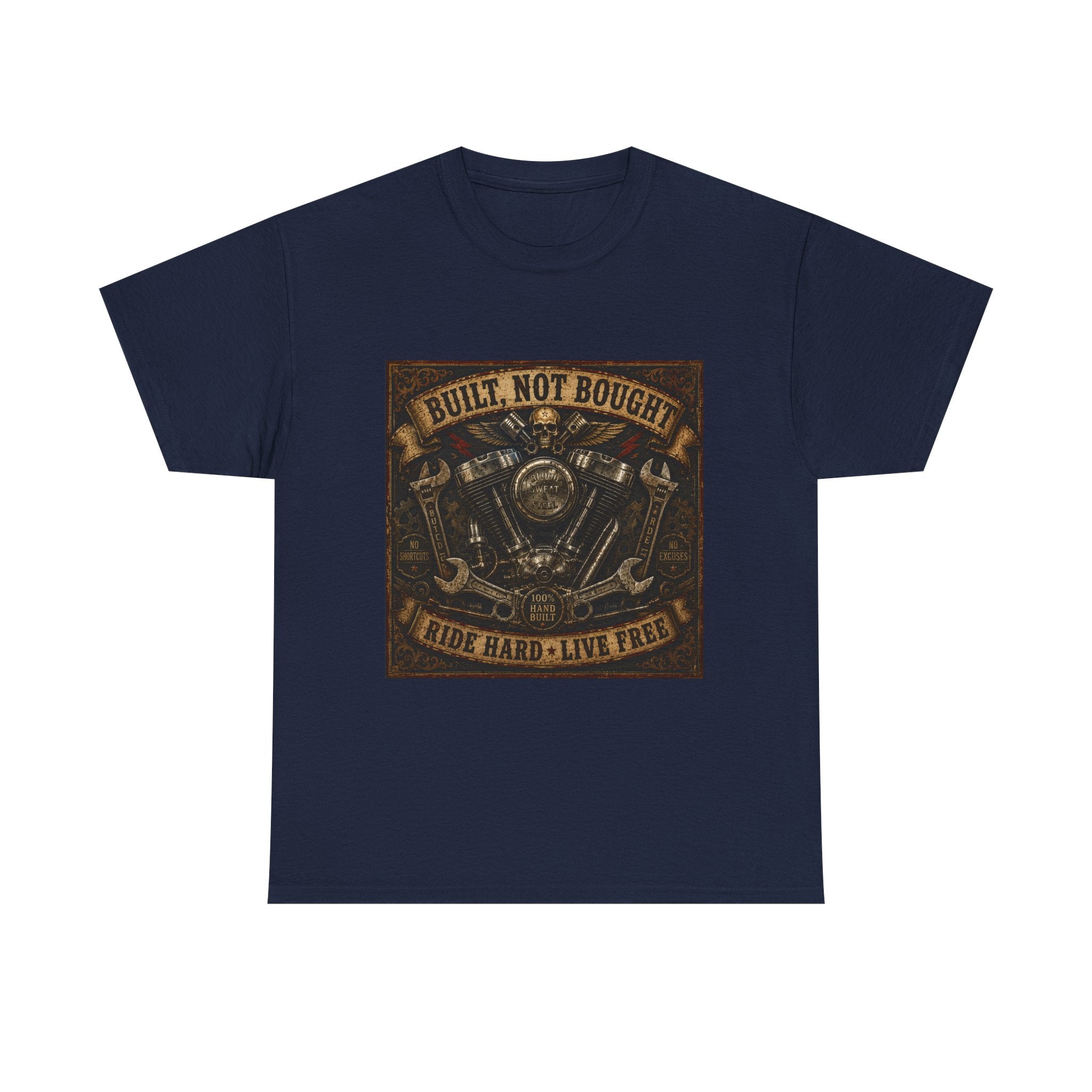 Built Not Bought Motorcycle Tee — Vintage 'Ride Hard, Live Free' Biker Shirt