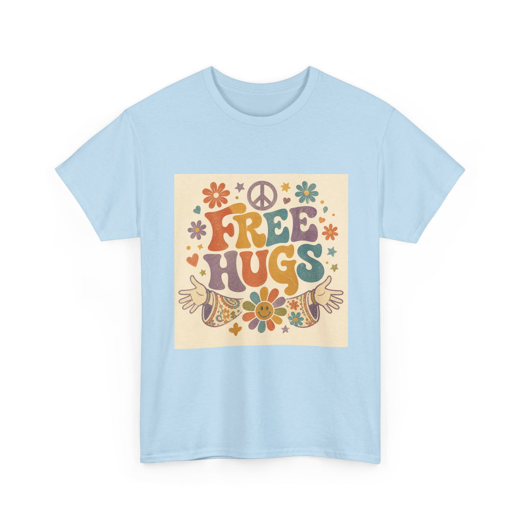 Free Hugs Tee — Retro 70s Floral Peace T-Shirt